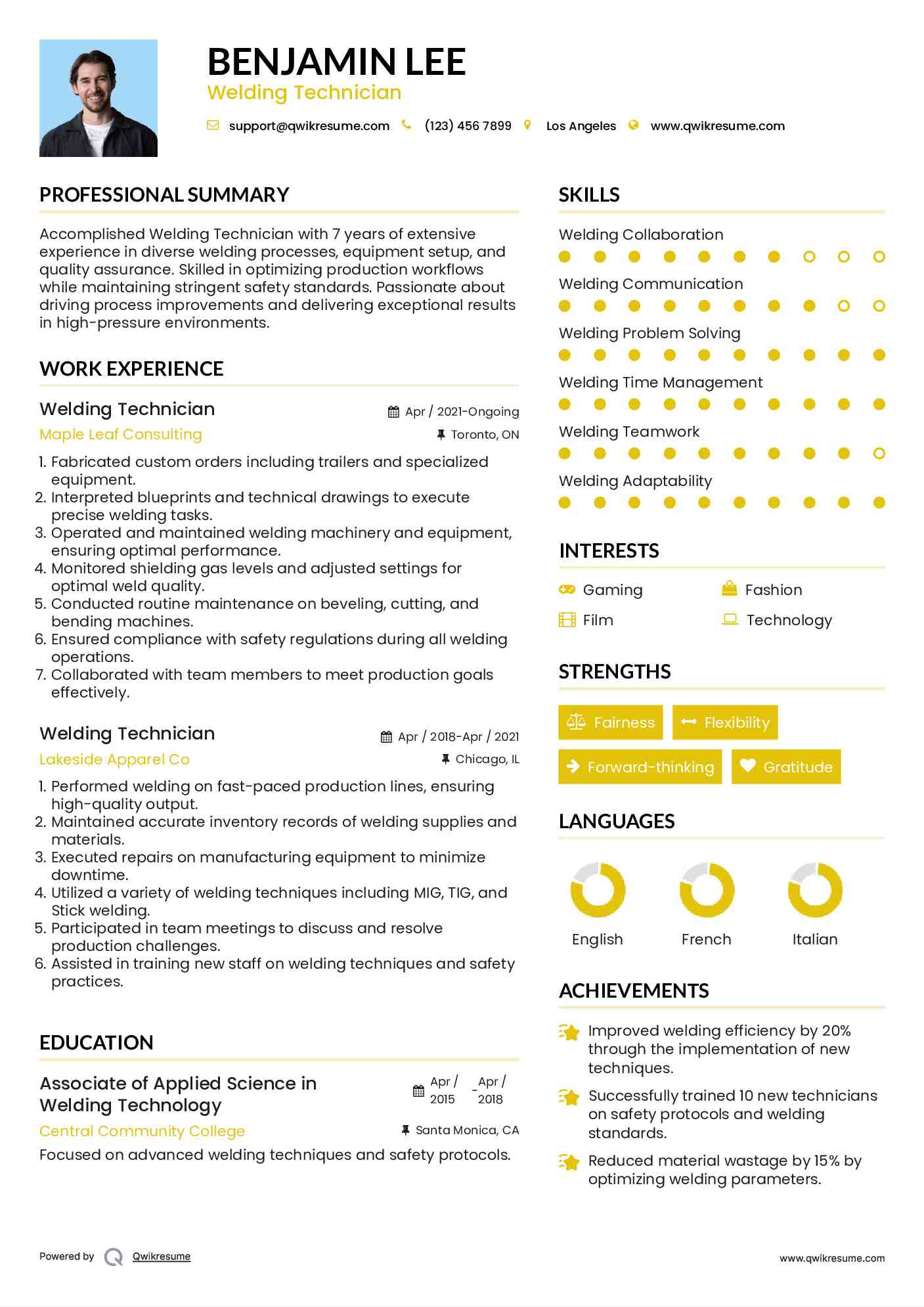 Welding Technician Resume Model