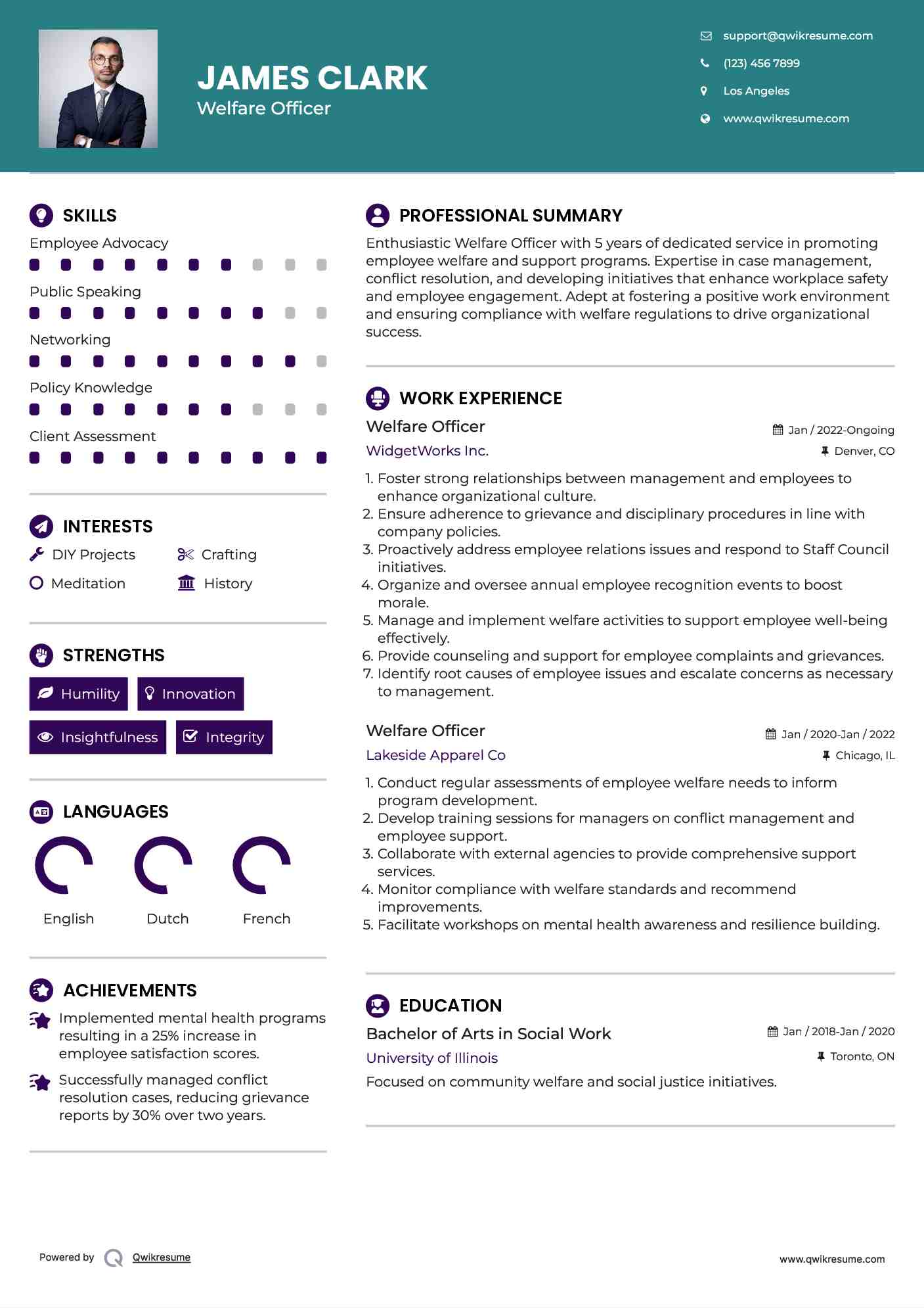 Welfare Officer Resume Format
