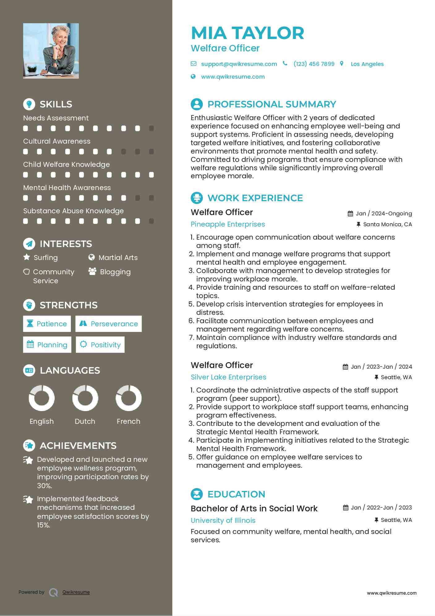 Welfare Officer Resume Template