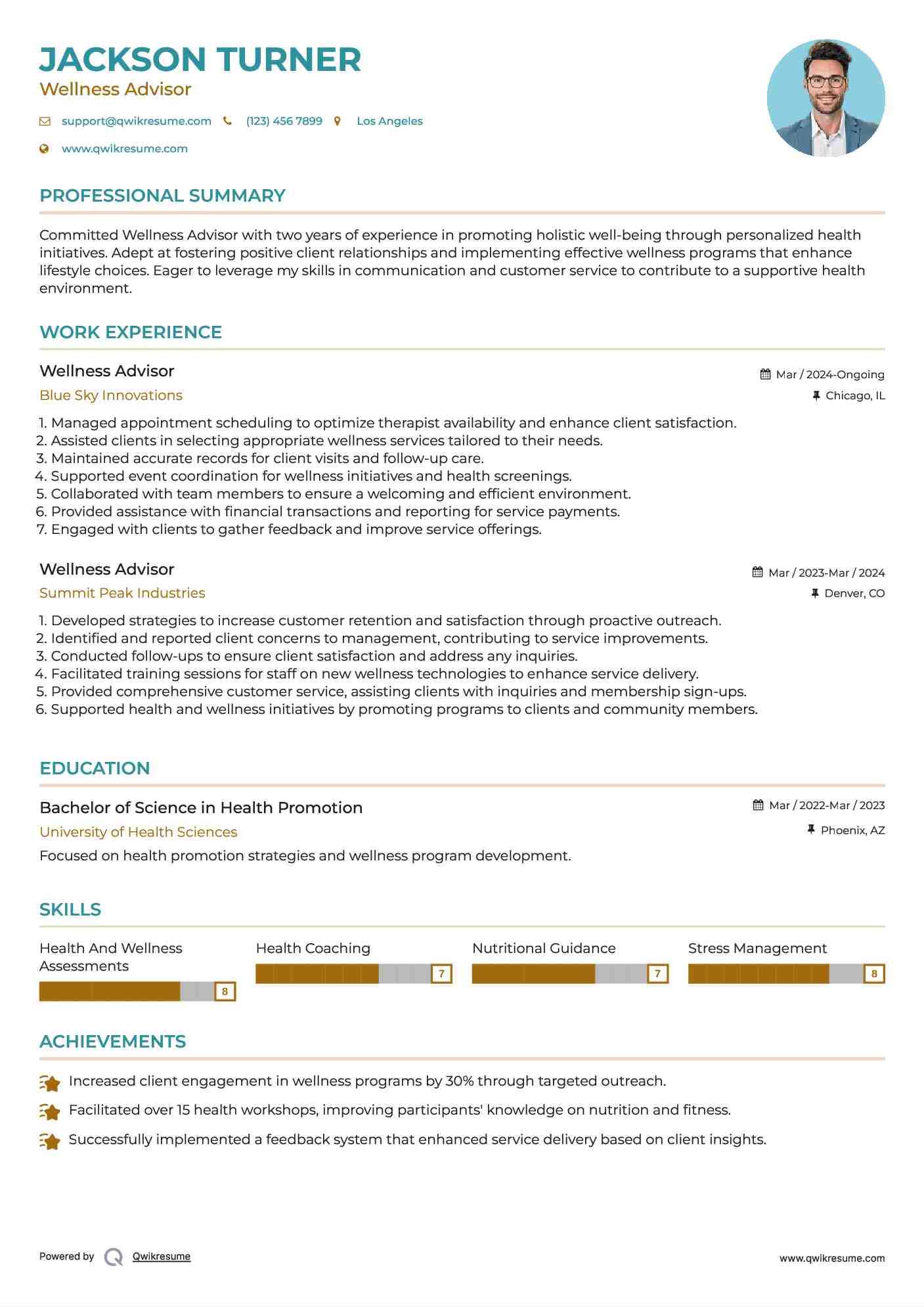 Wellness Advisor Resume Template