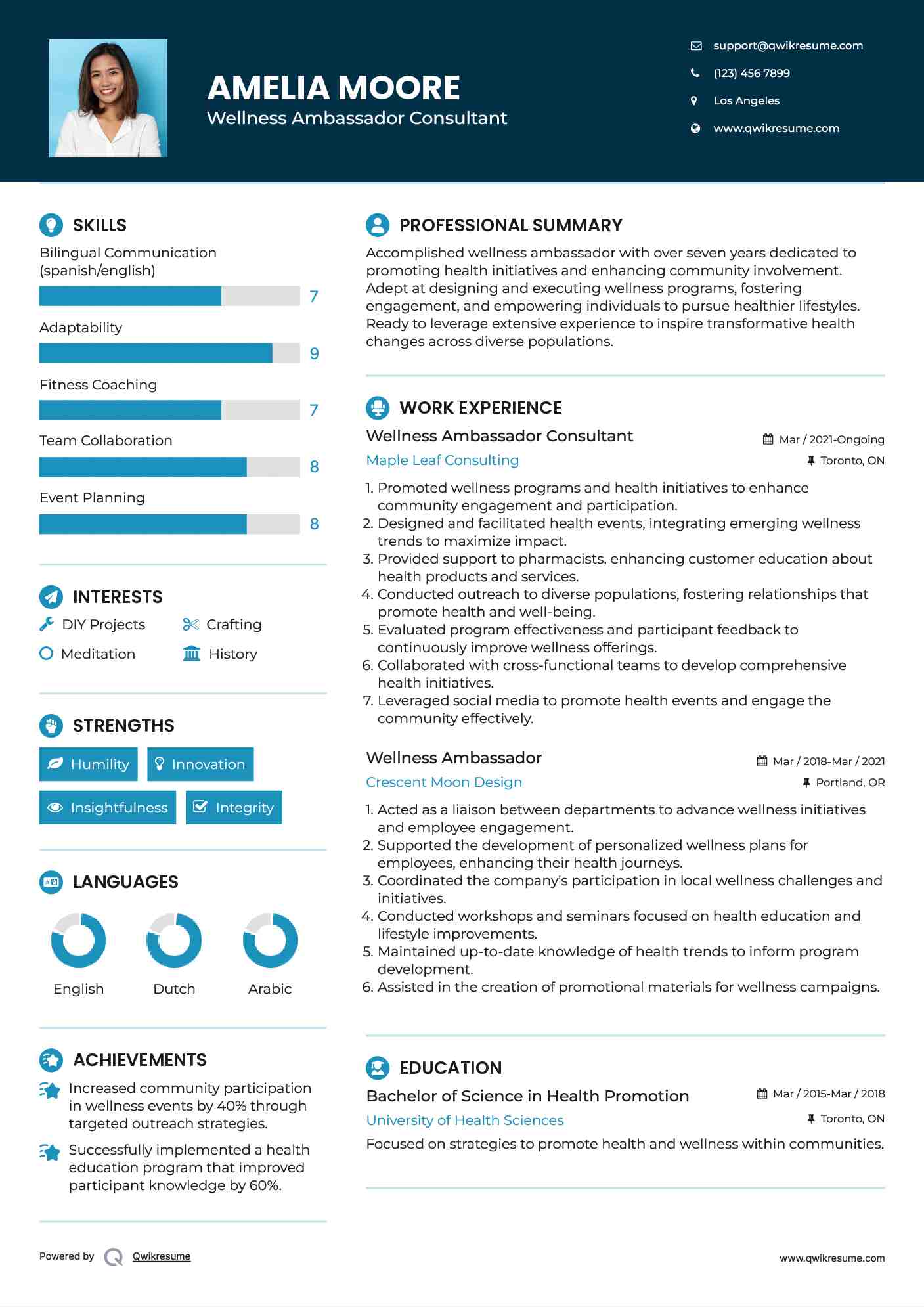 Wellness Ambassador Consultant Resume Template