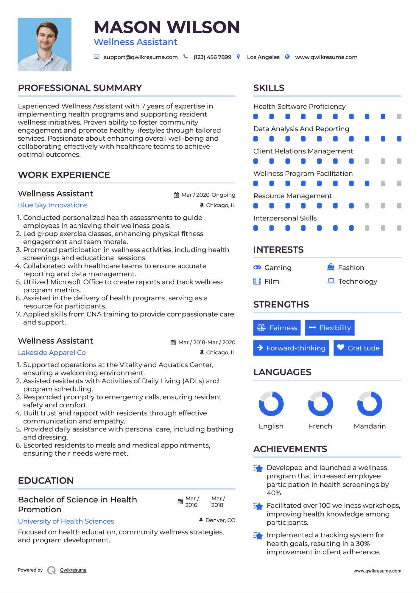 Wellness Assistant Resume Template