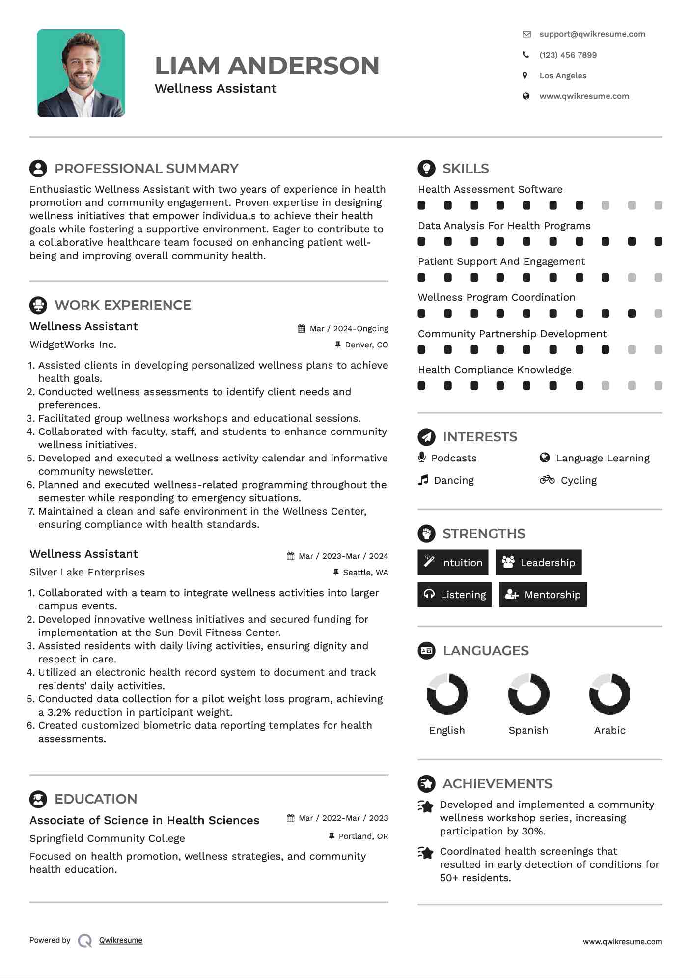 Wellness Assistant Resume Model