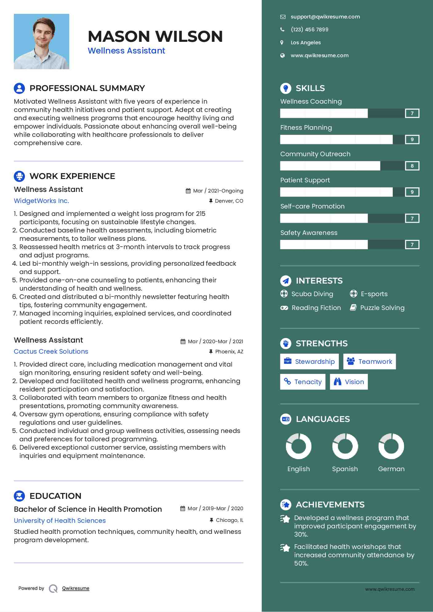 Wellness Assistant Resume Format