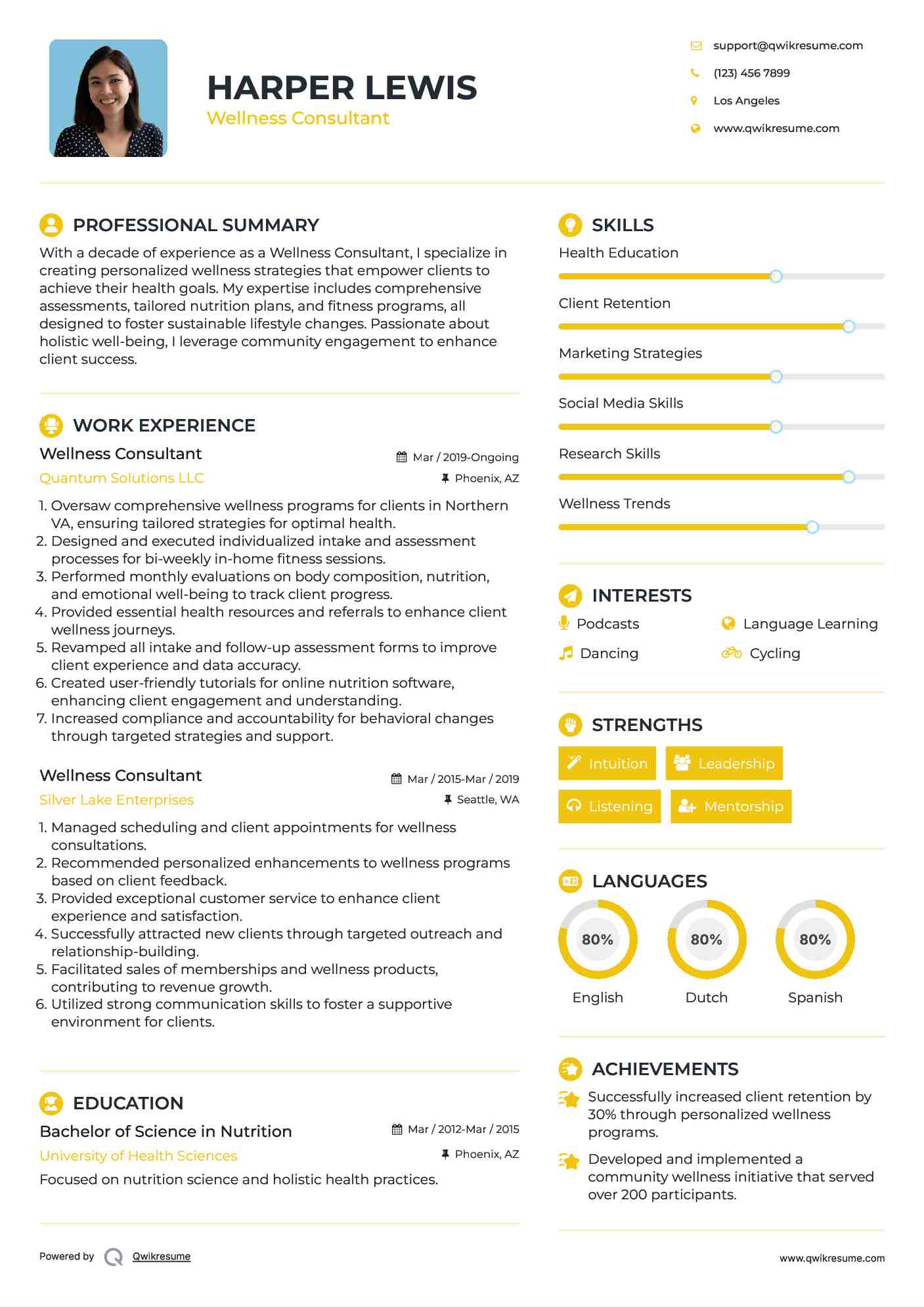 Wellness Consultant Resume Template