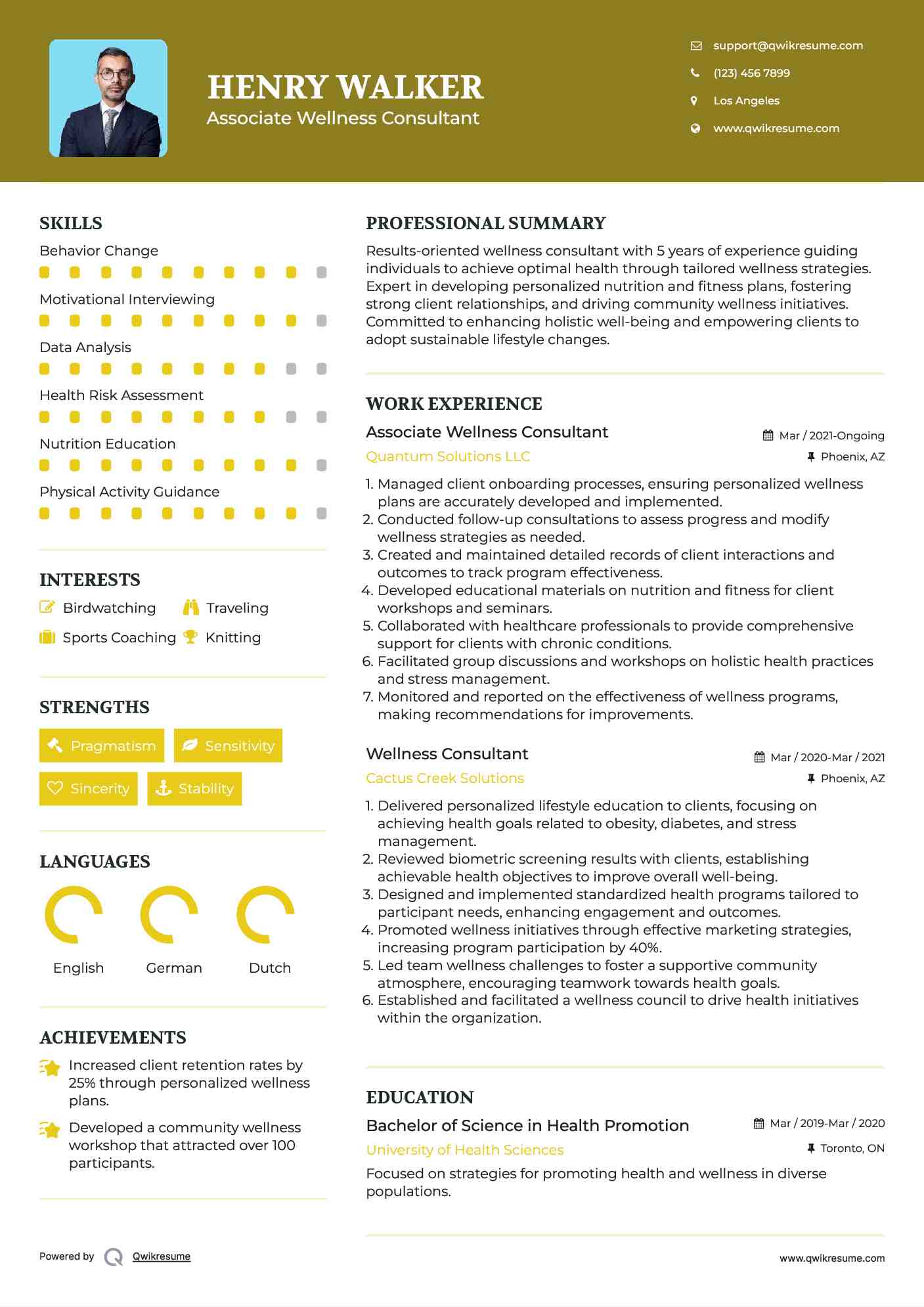 Associate Wellness Consultant Resume Template