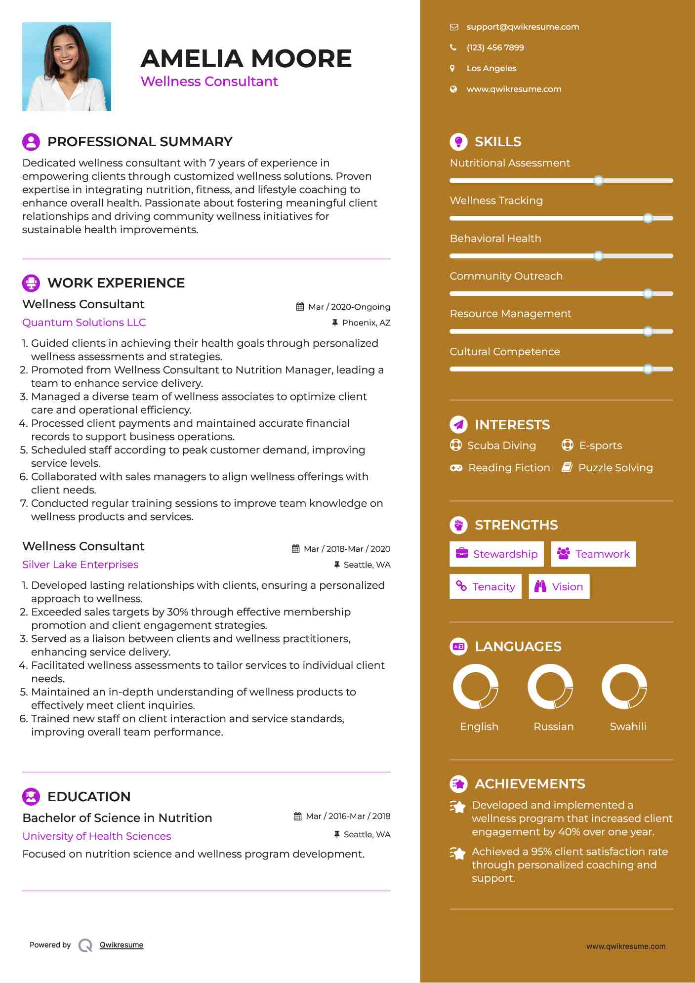 Wellness Consultant Resume Format