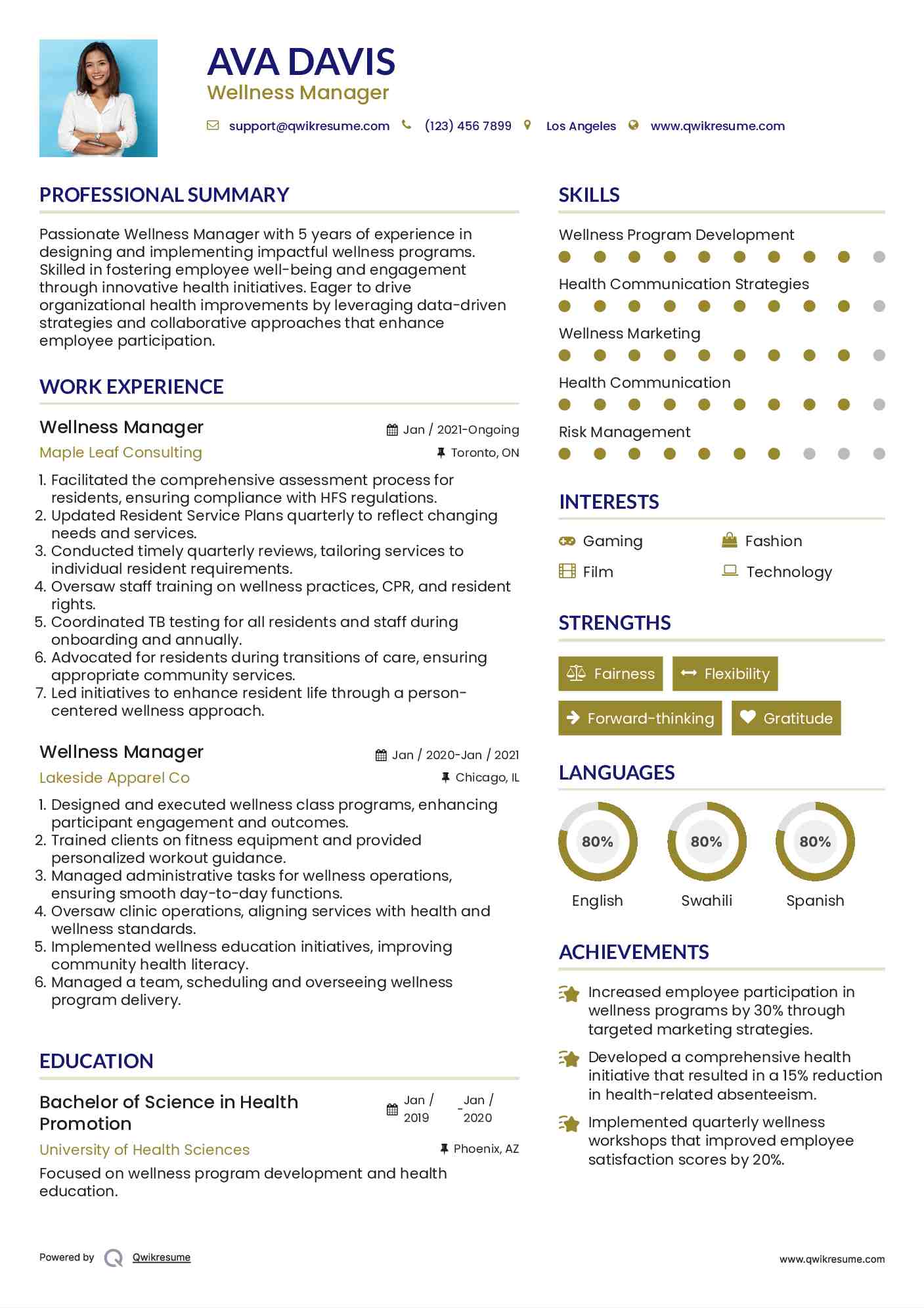 Wellness Manager Resume Format