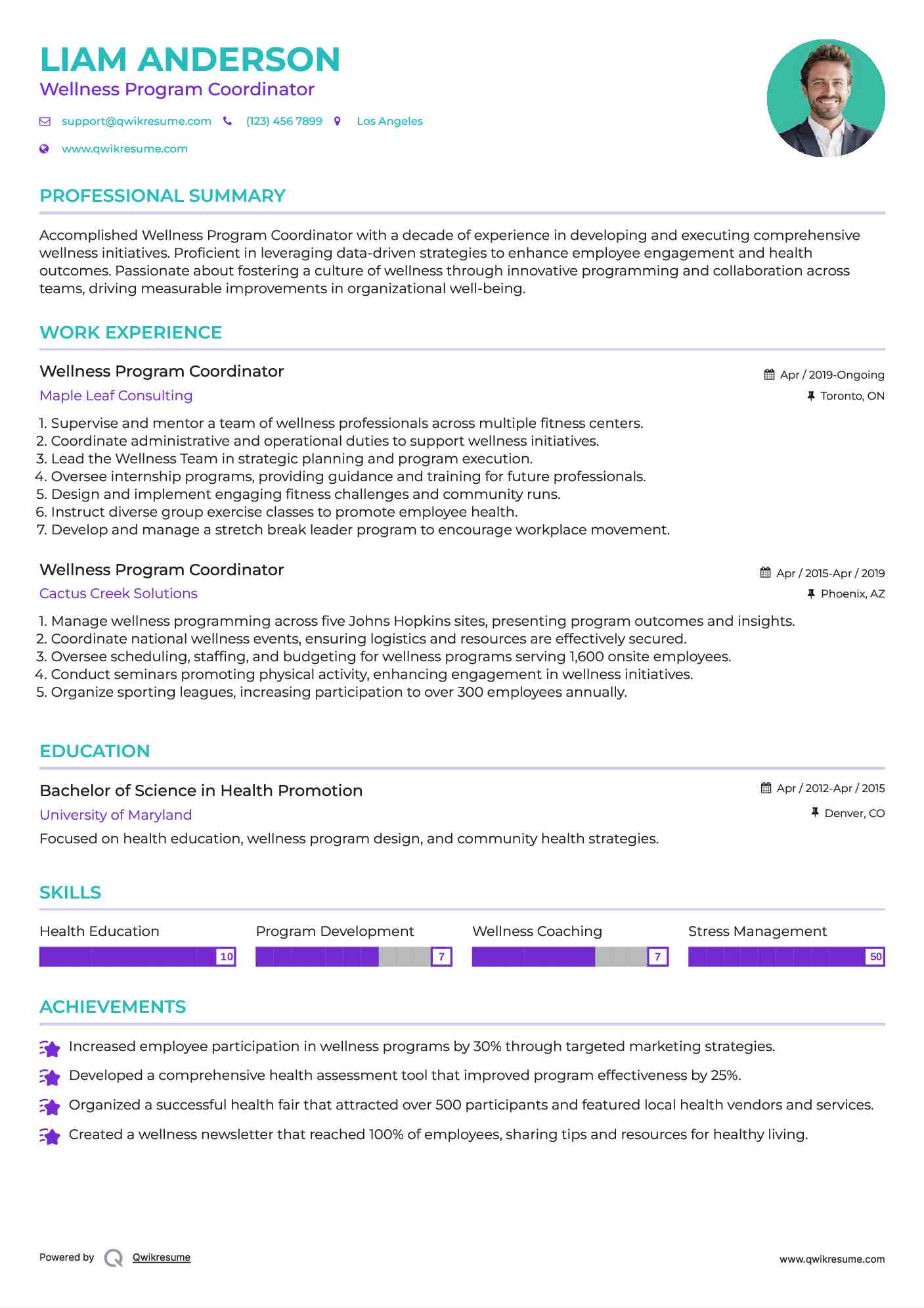 Wellness Program Coordinator Resume Model