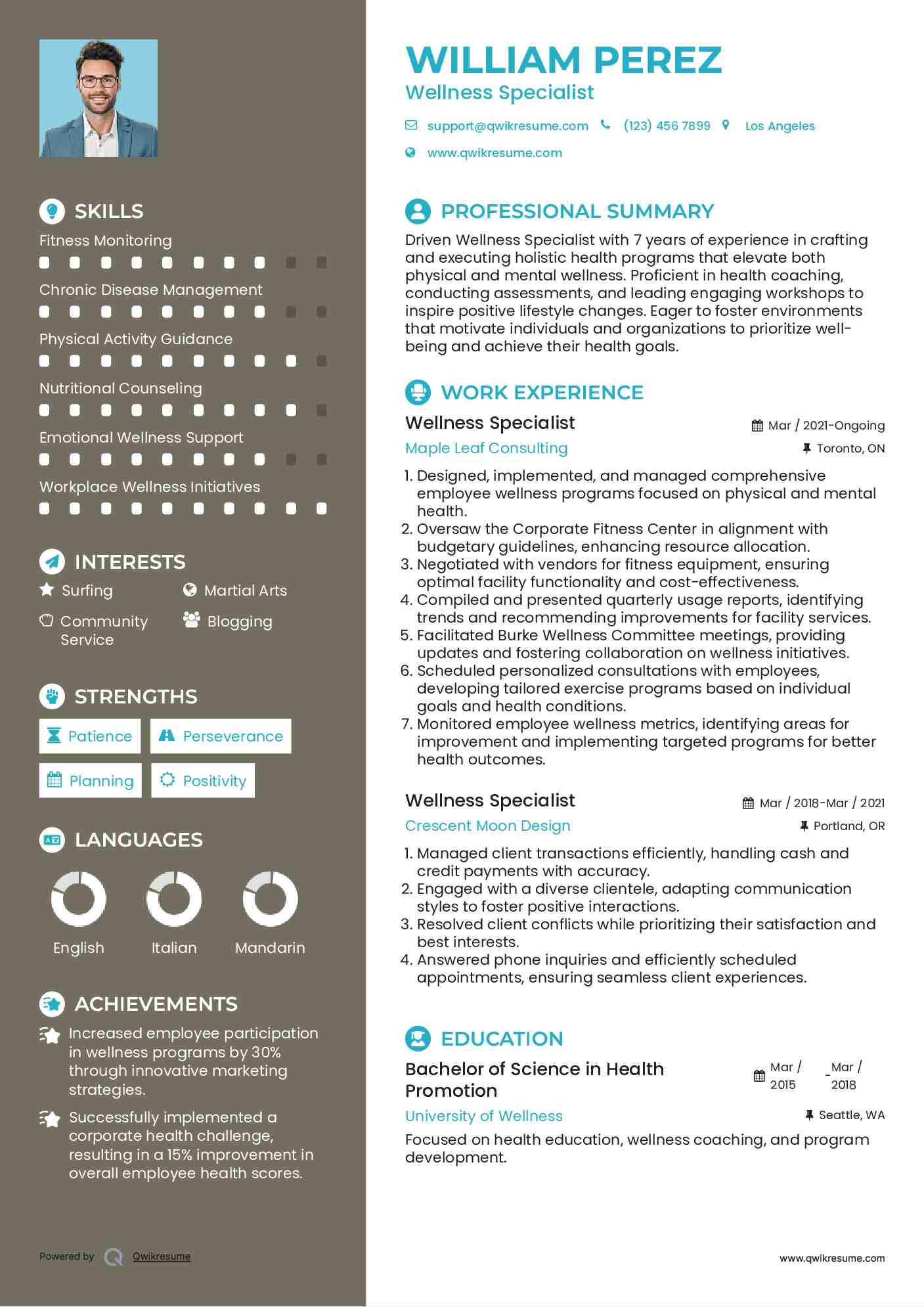 Wellness Specialist Resume Model