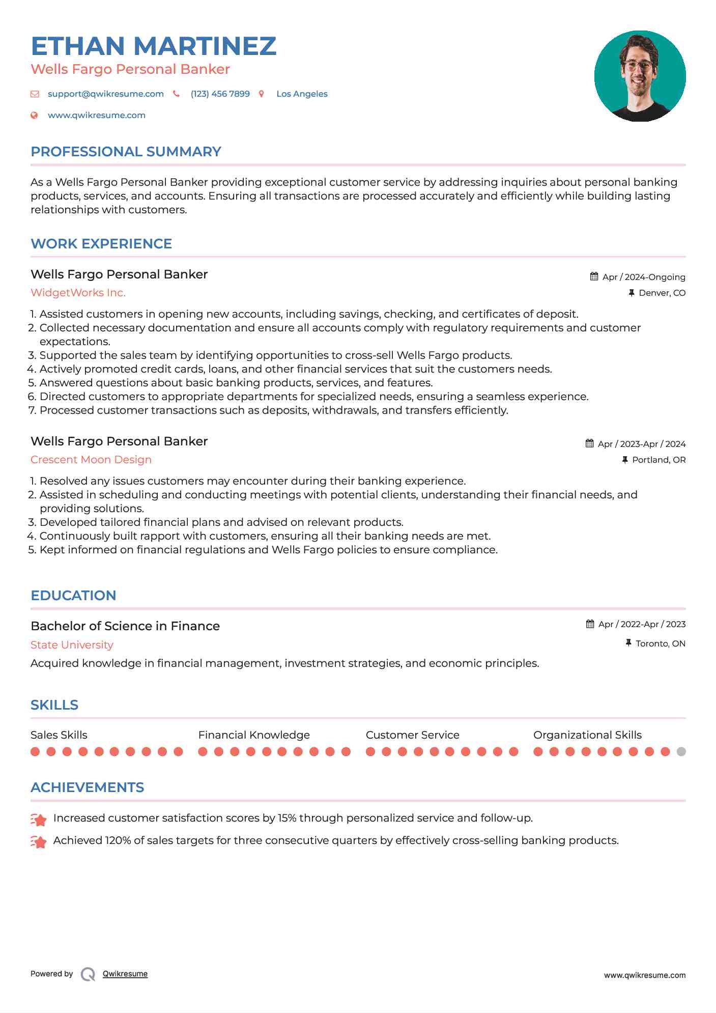 Wells Fargo Personal Banker Resume Template