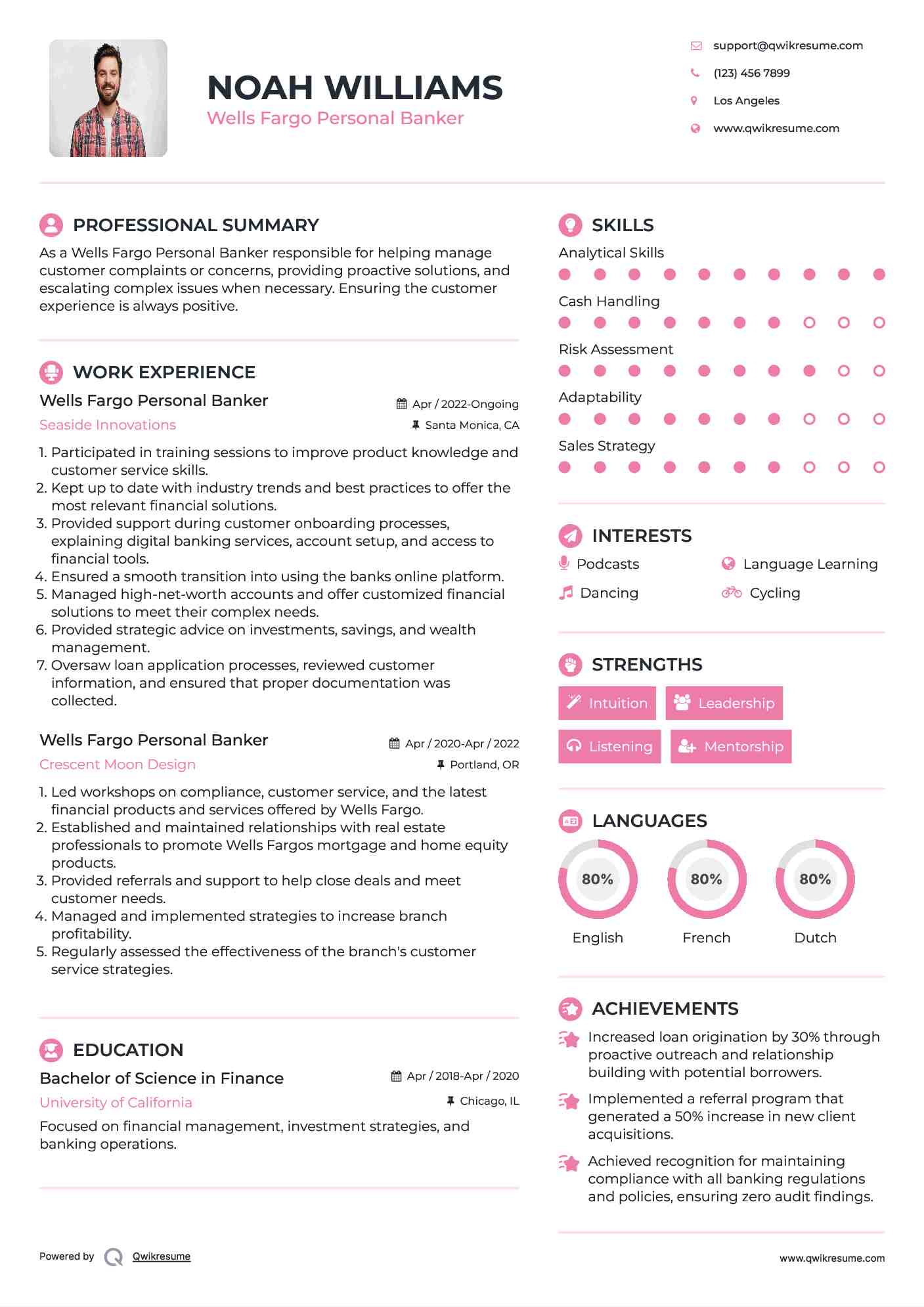 Wells Fargo Personal Banker Resume Sample