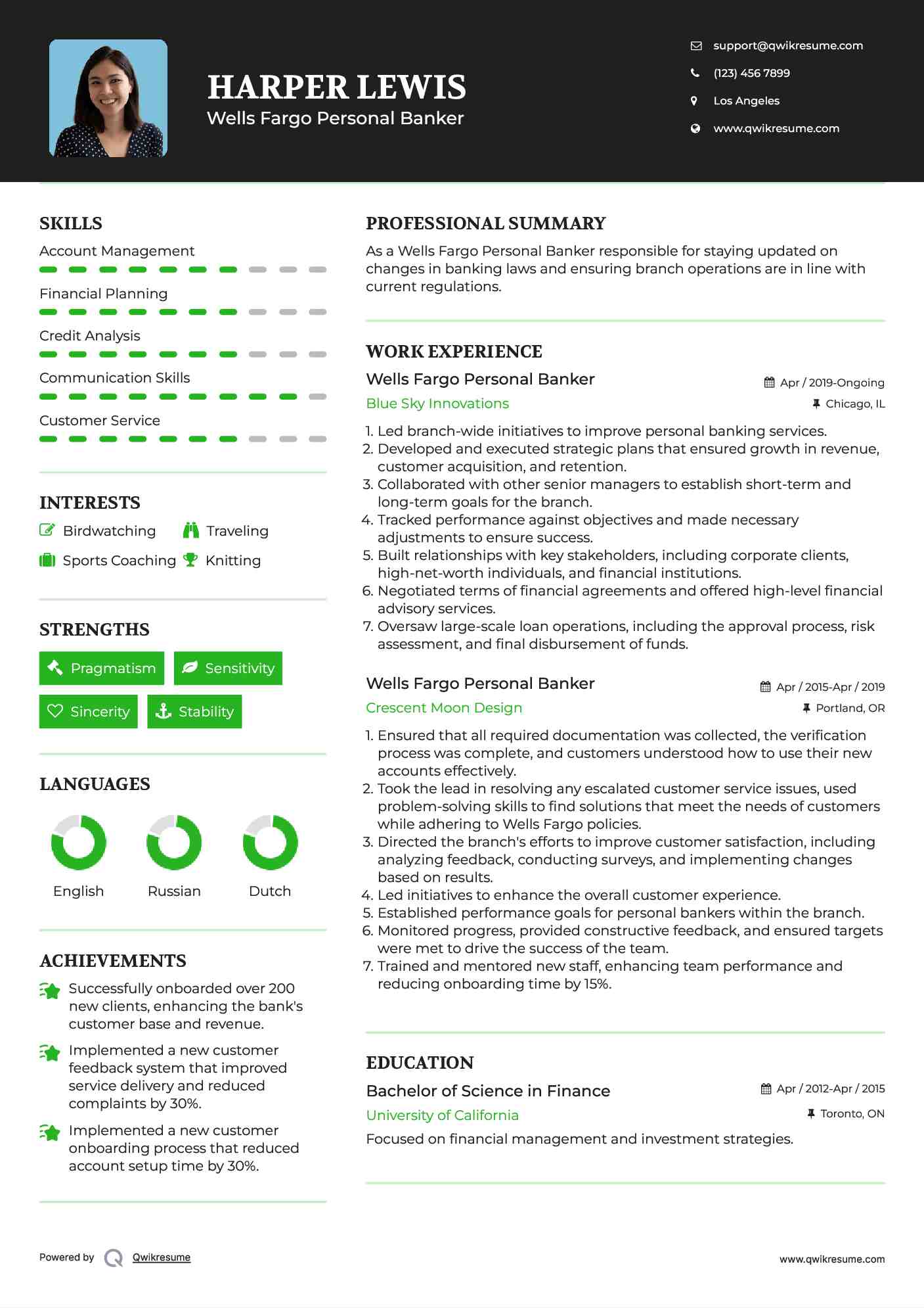 Wells Fargo Personal Banker Resume Example