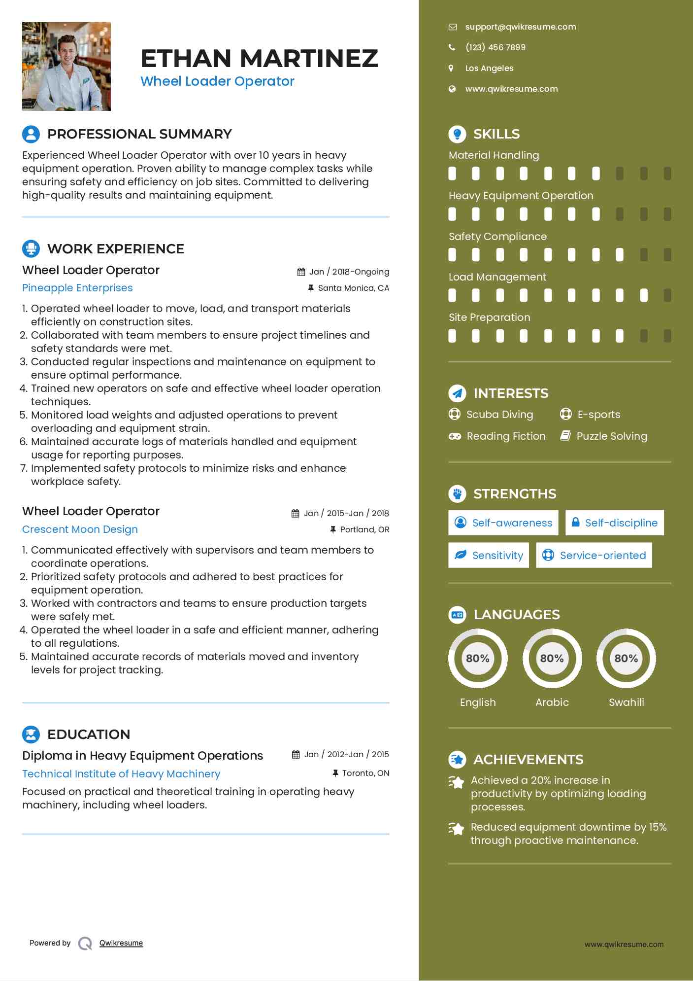 Wheel Loader Operator Resume Model