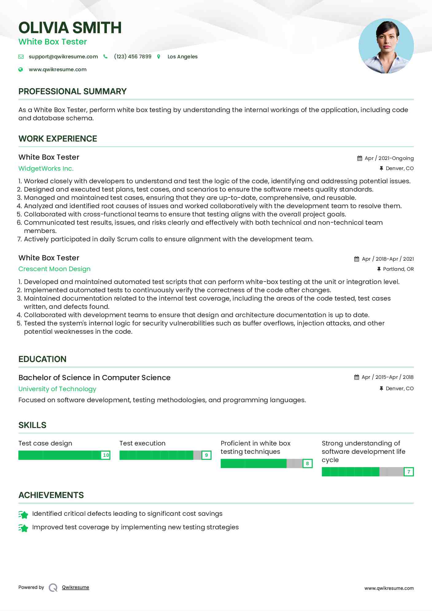 White Box Tester Resume Format