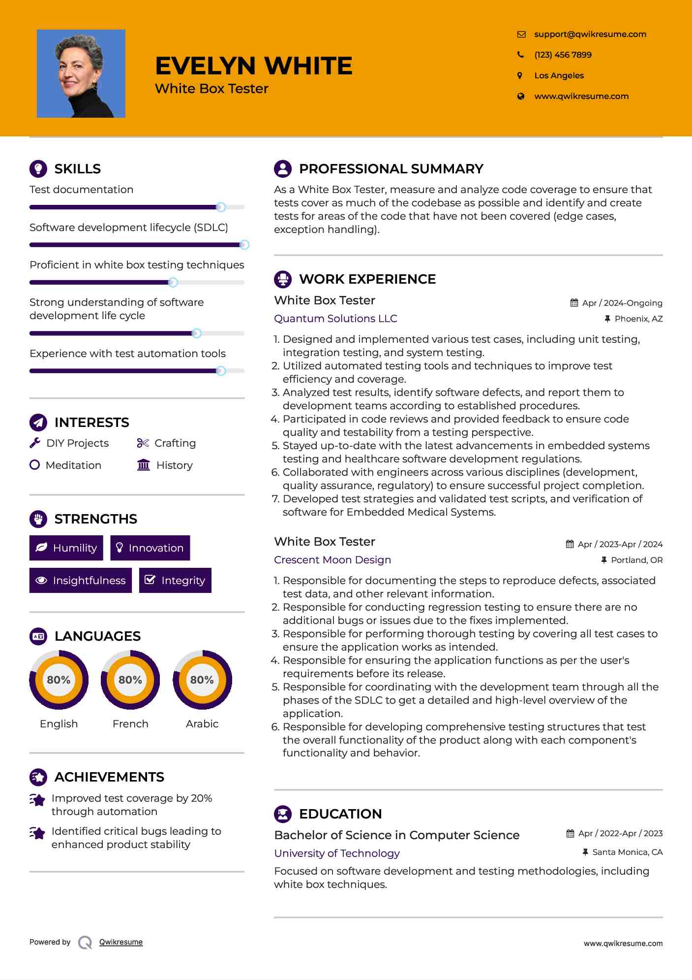 White Box Tester Resume Template