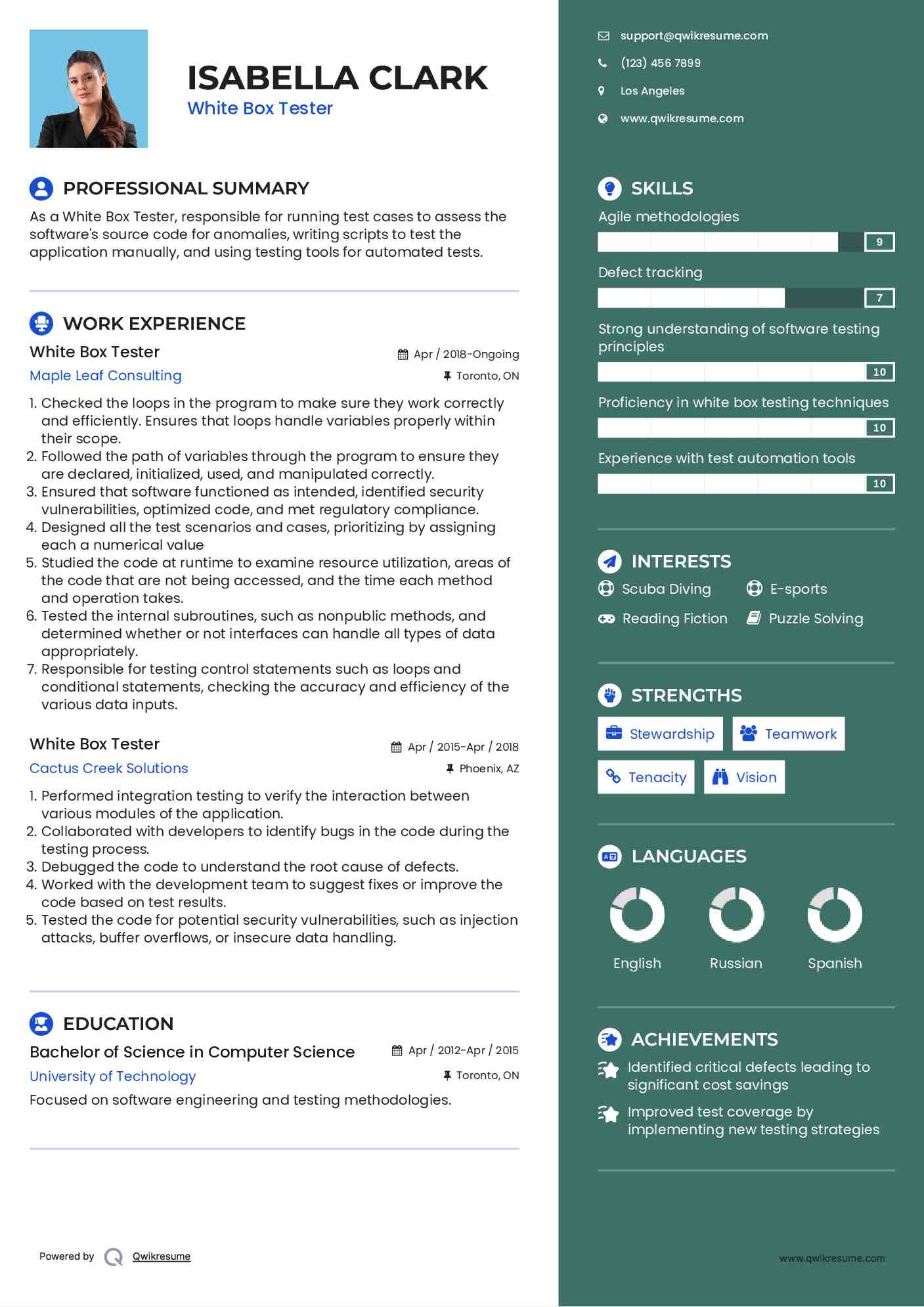 White Box Tester Resume Template