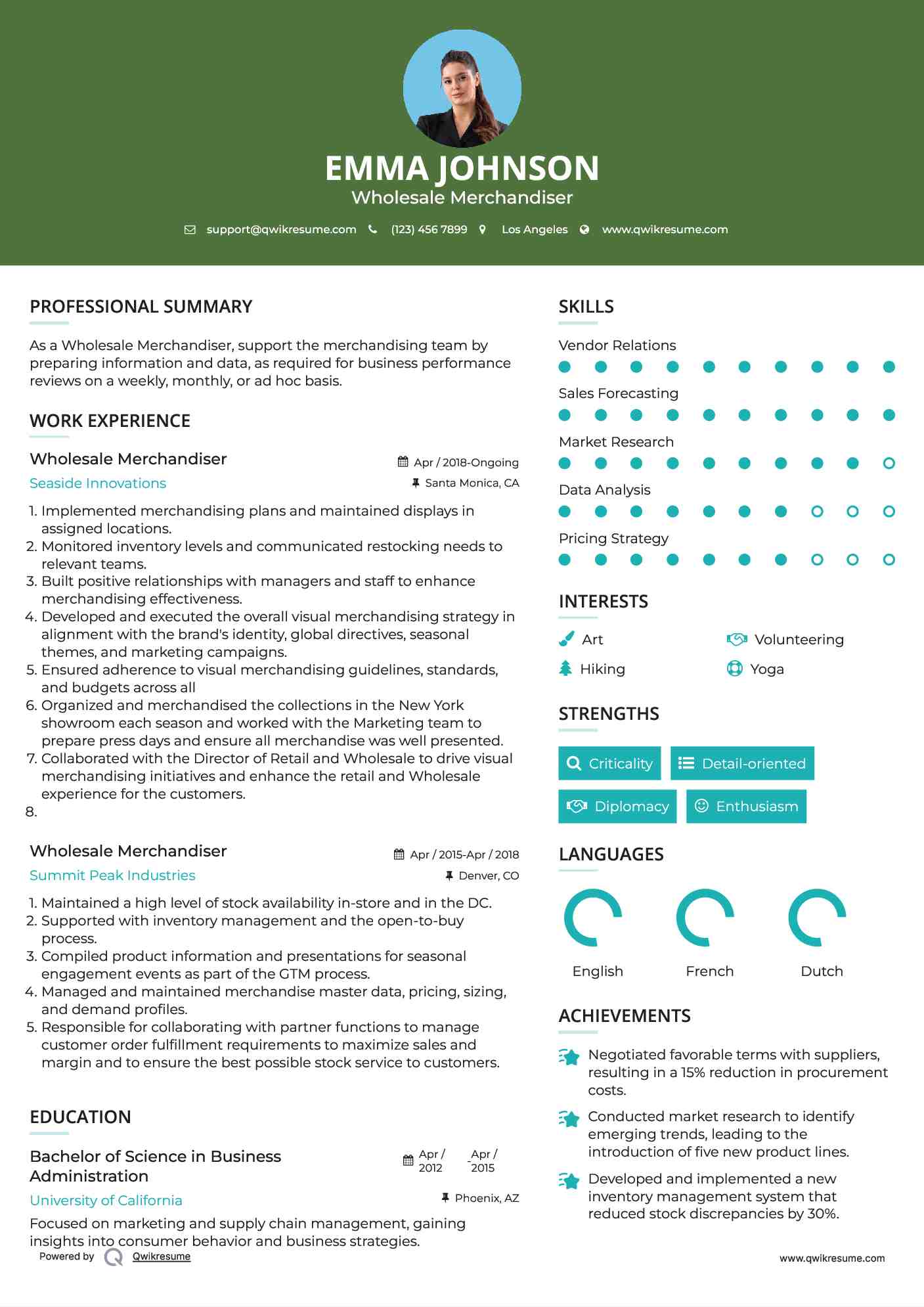 Wholesale Merchandiser Resume Template