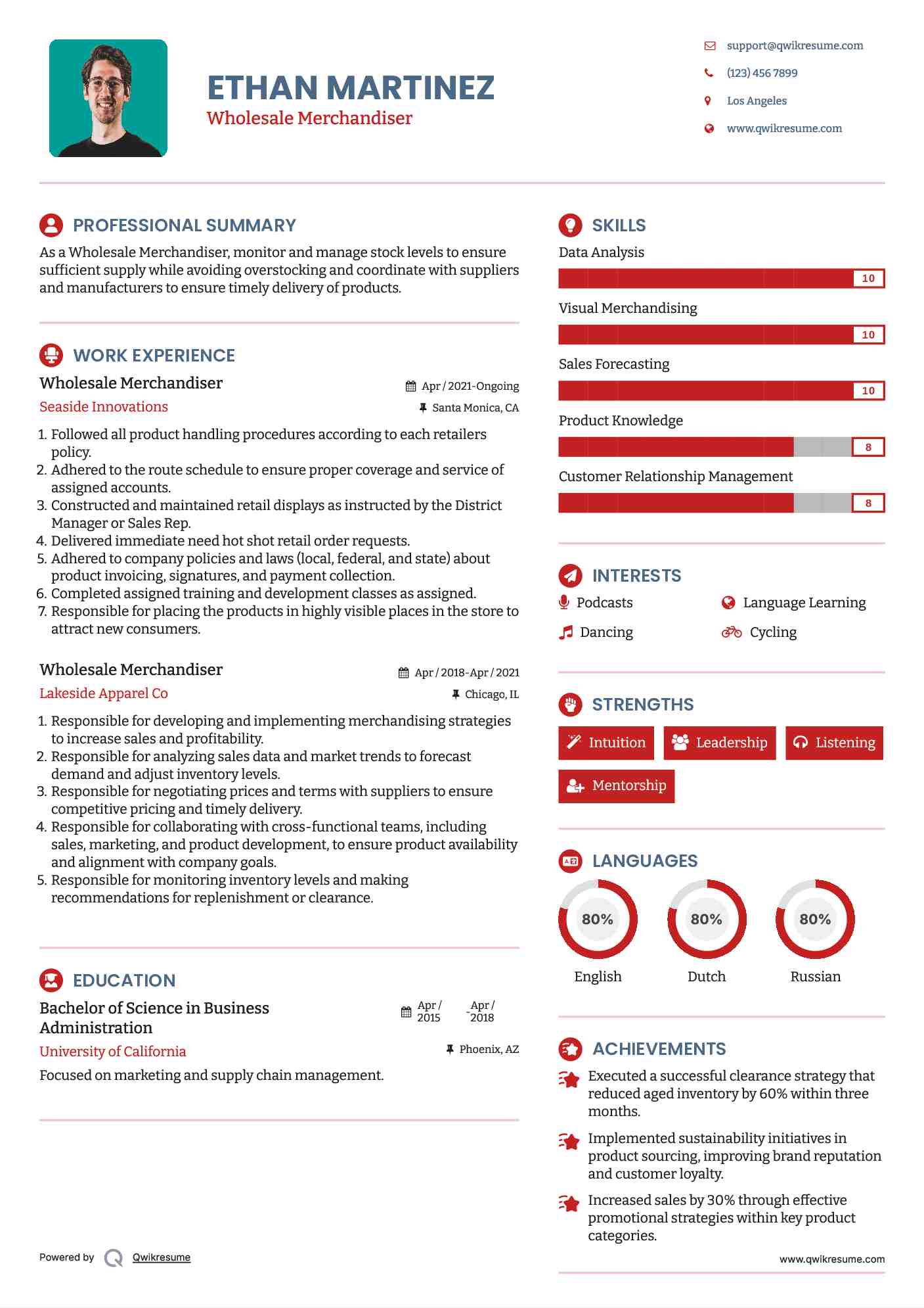 Wholesale Merchandiser Resume Template
