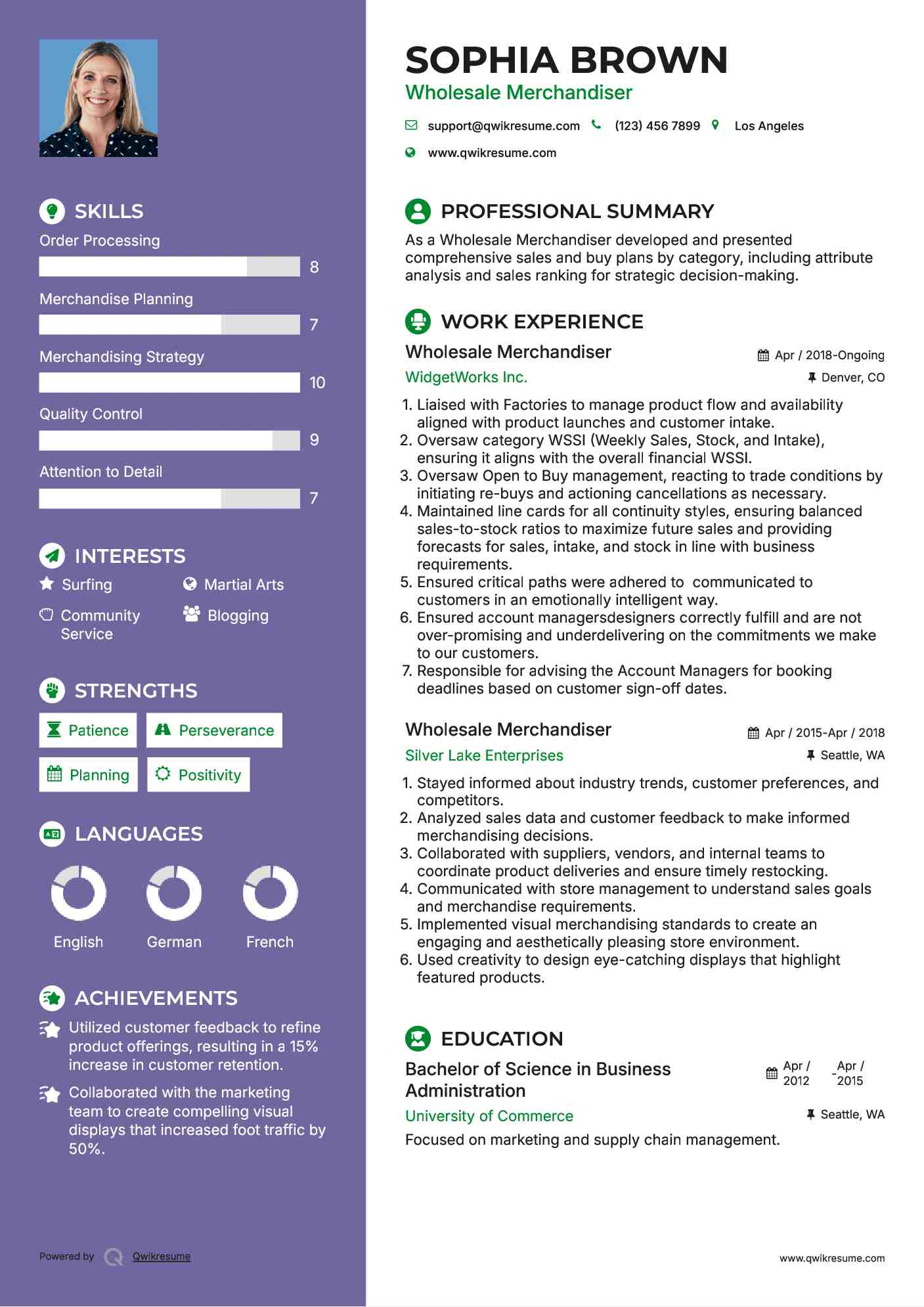 Wholesale Merchandiser Resume Example