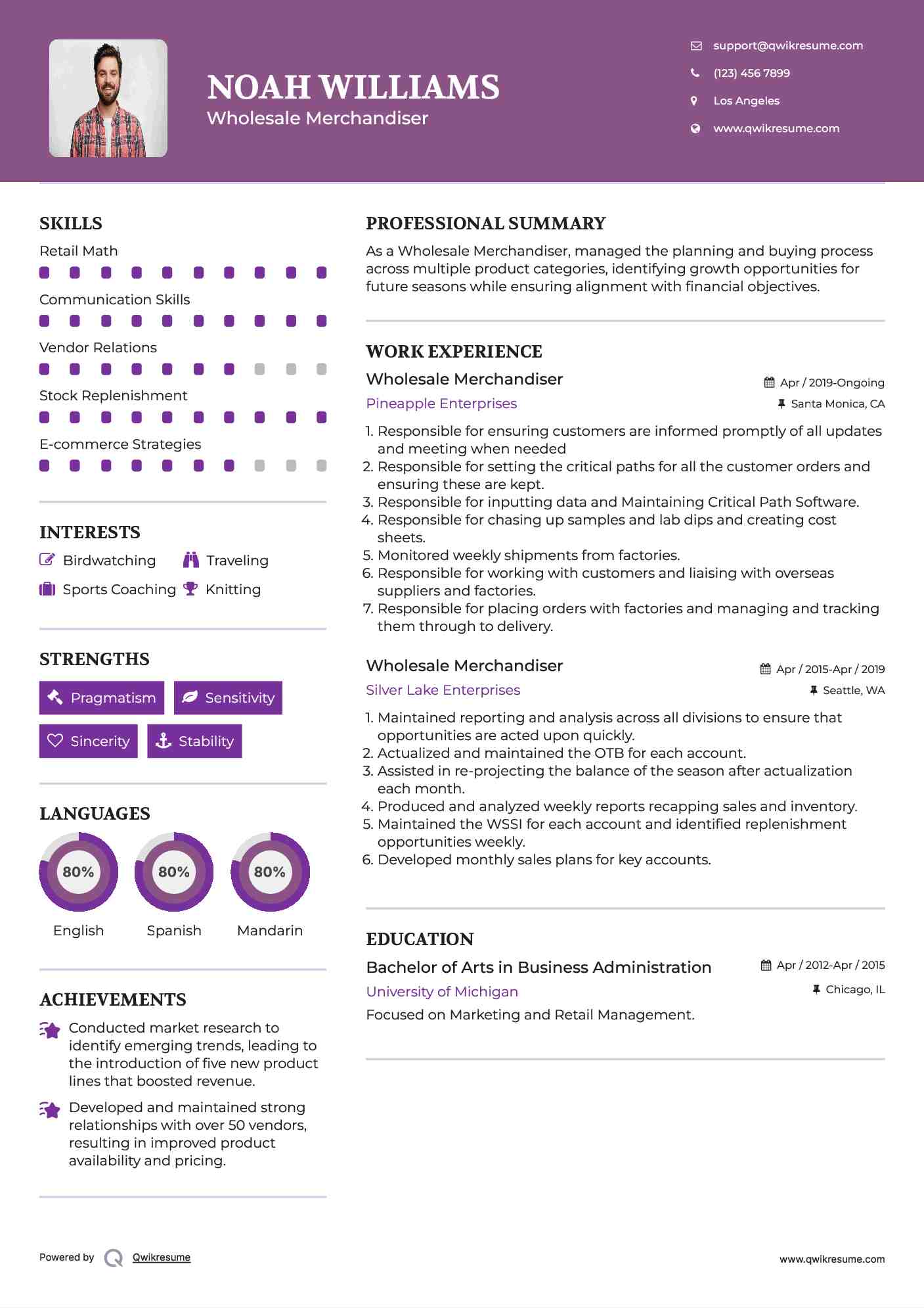 Wholesale Merchandiser Resume Model