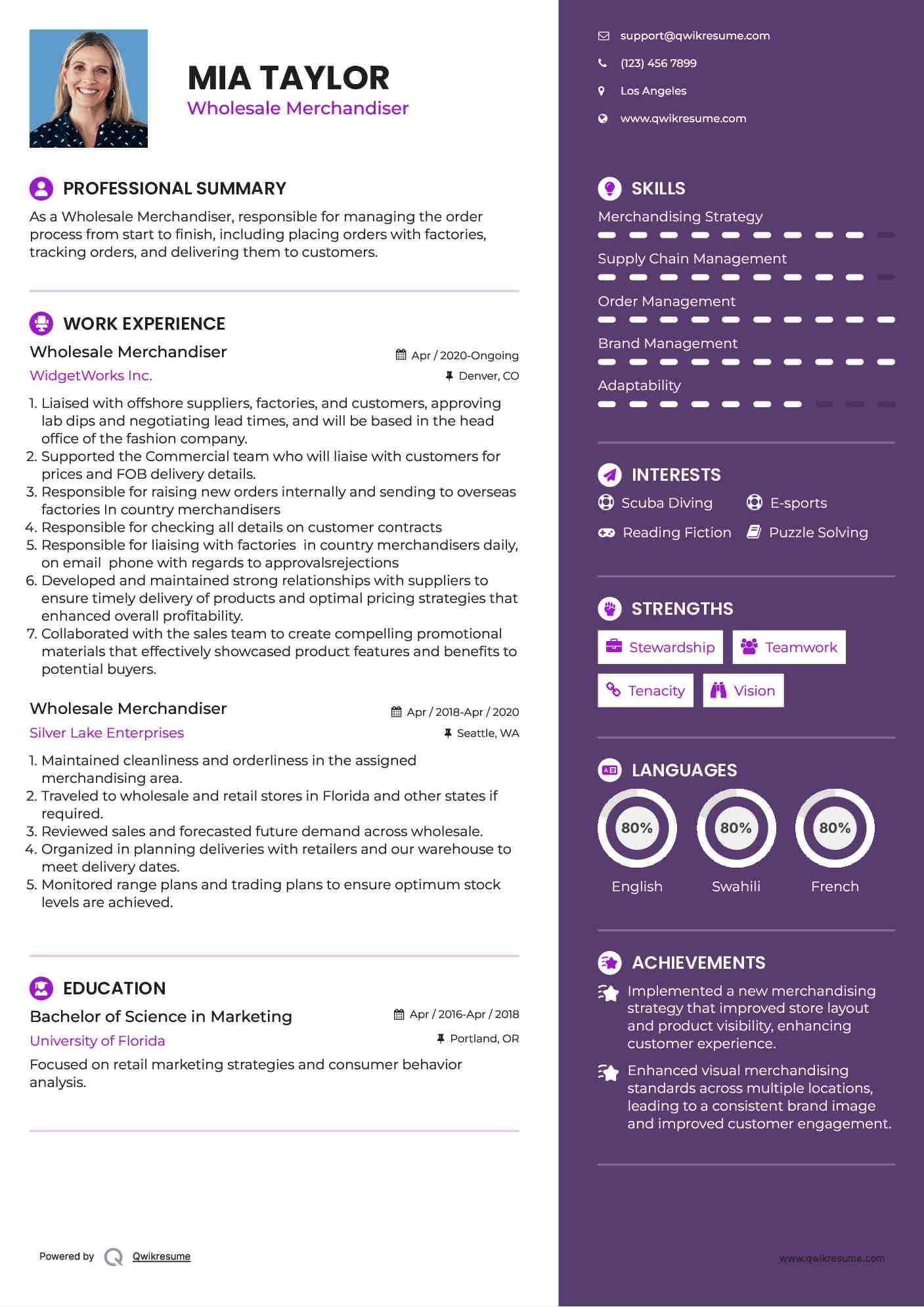 Wholesale Merchandiser Resume Format