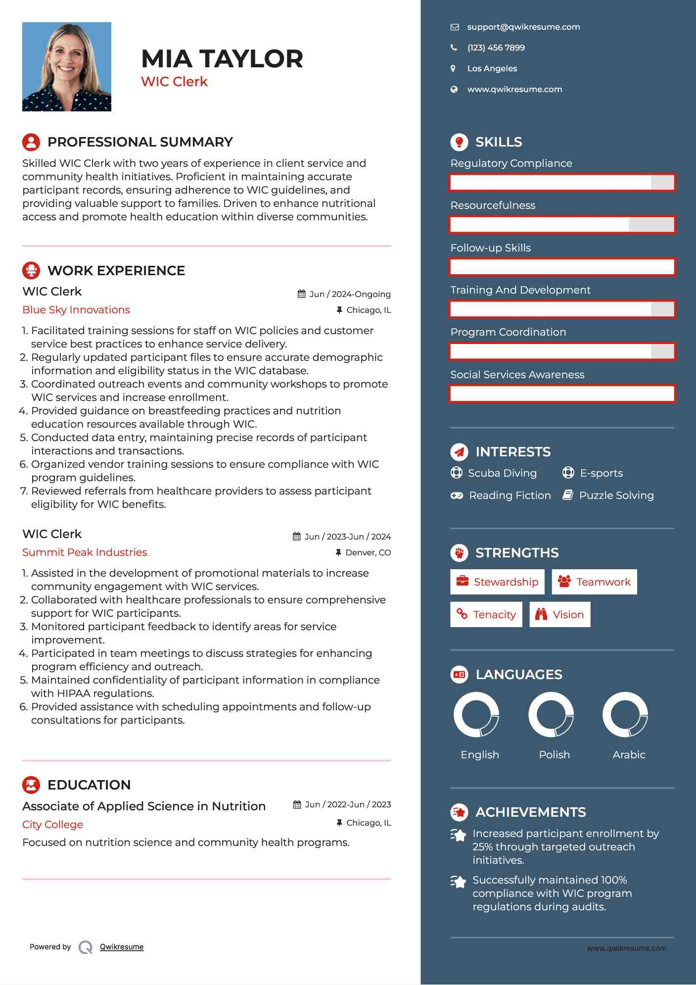 WIC Clerk Resume Template