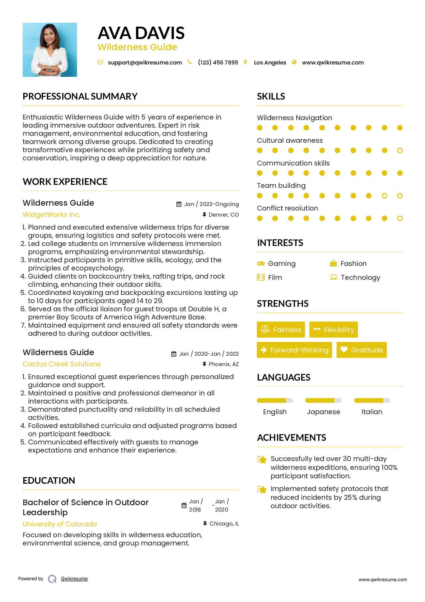 Wilderness Guide Resume Sample