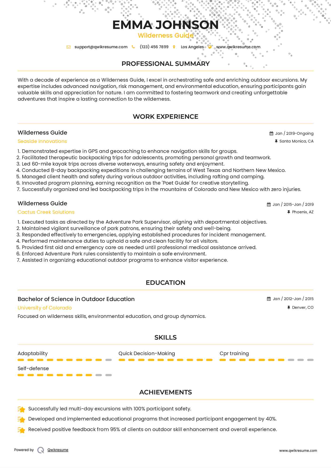 Wilderness Guide Resume Template