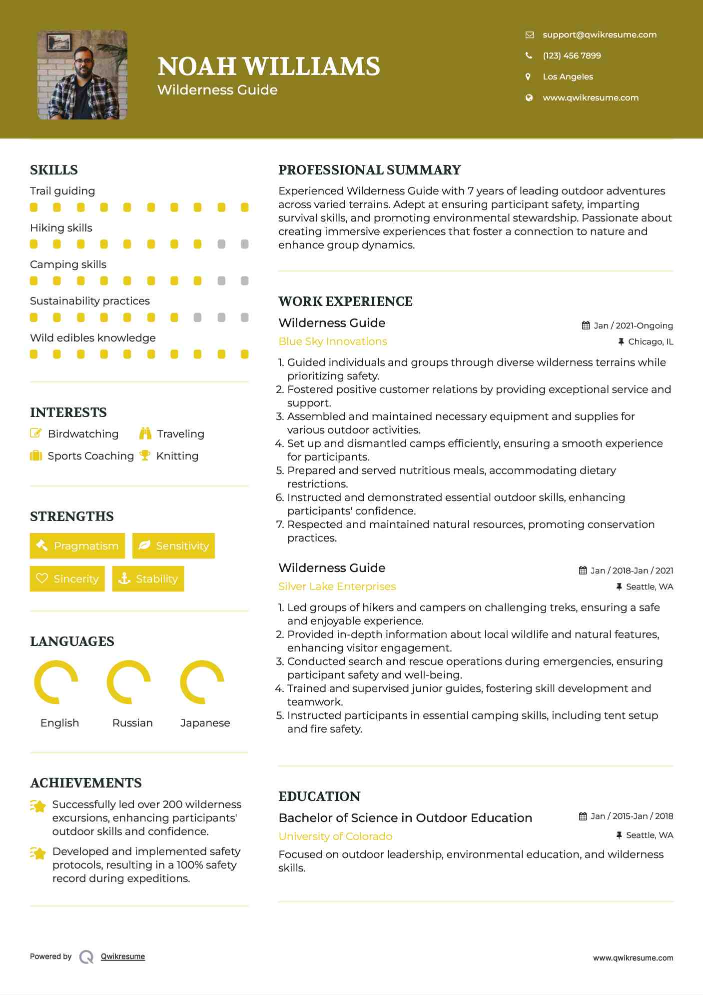 Wilderness Guide Resume Model