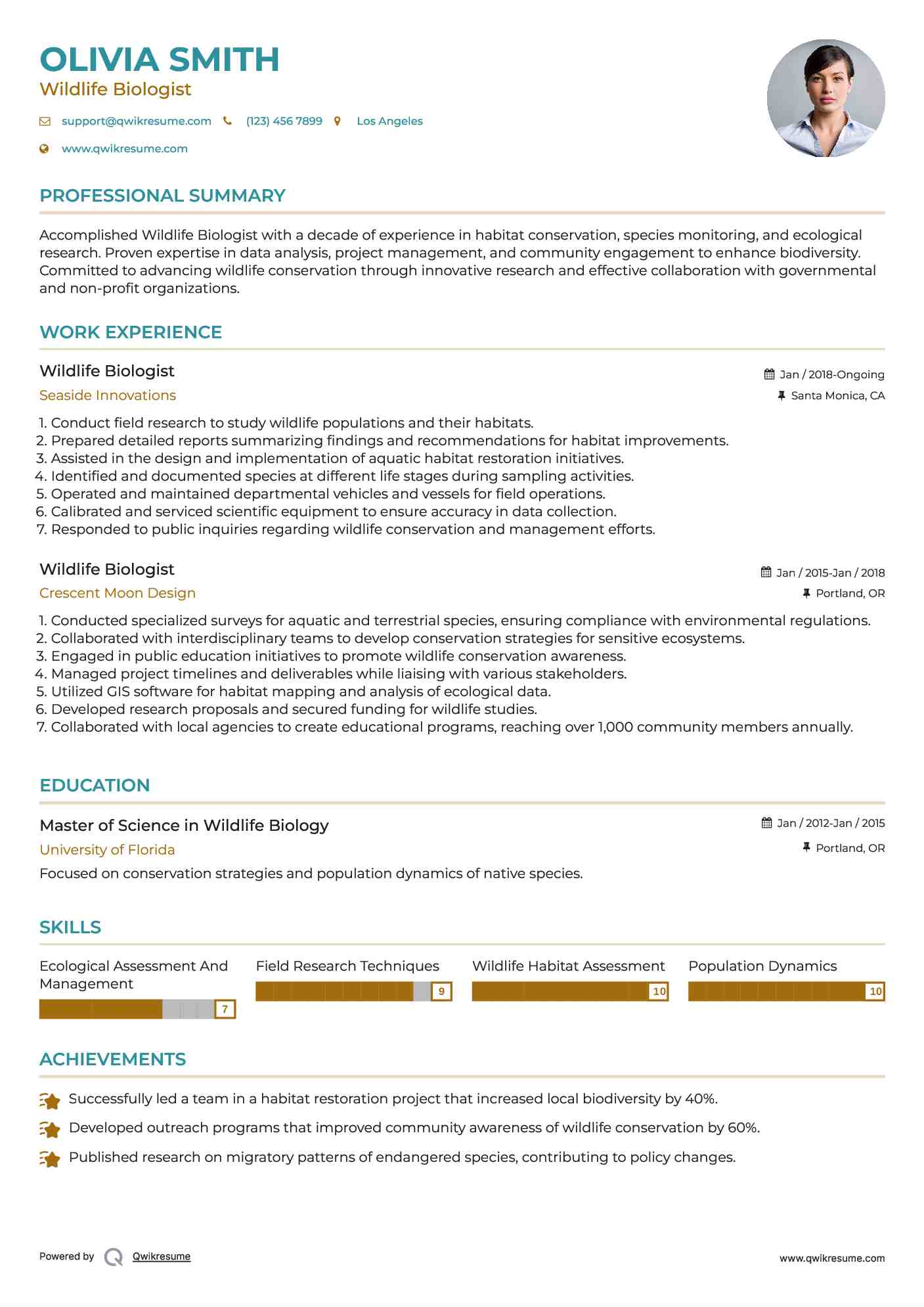 Wildlife Biologist Resume Template