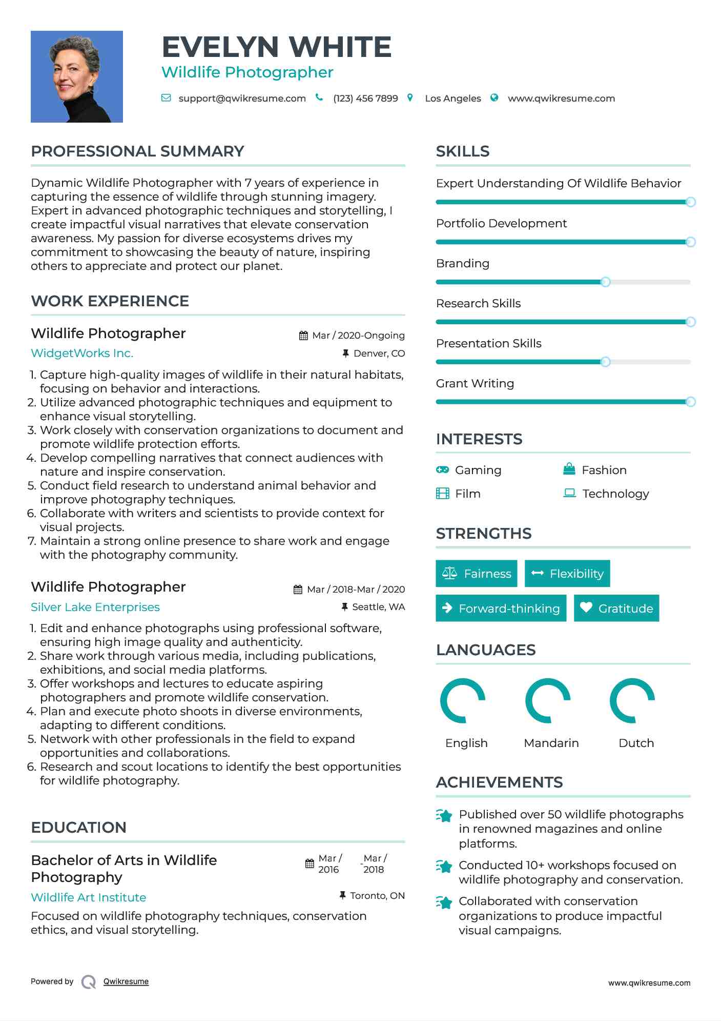 Wildlife Photographer Resume Template