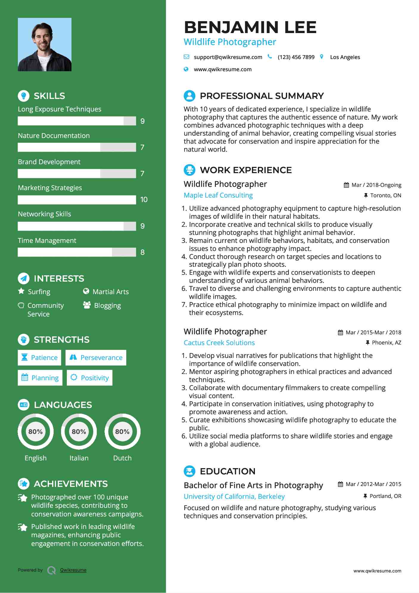 Wildlife Photographer Resume Template