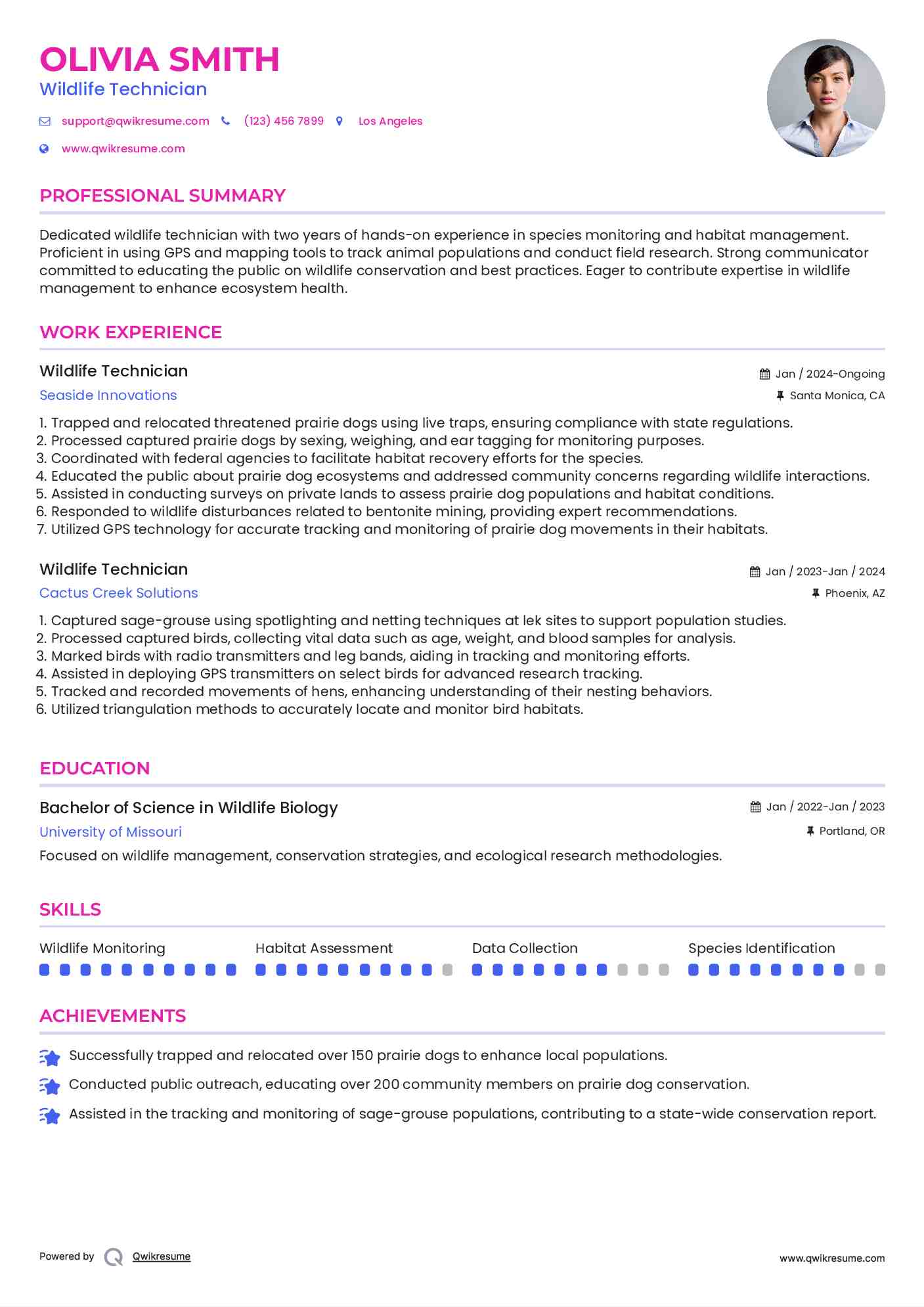 Wildlife Technician Resume Model