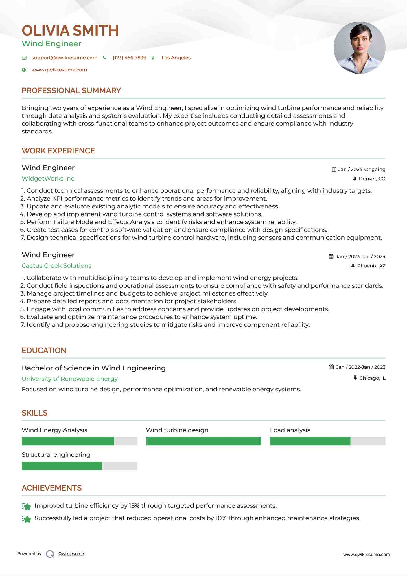 Wind Engineer Resume Format