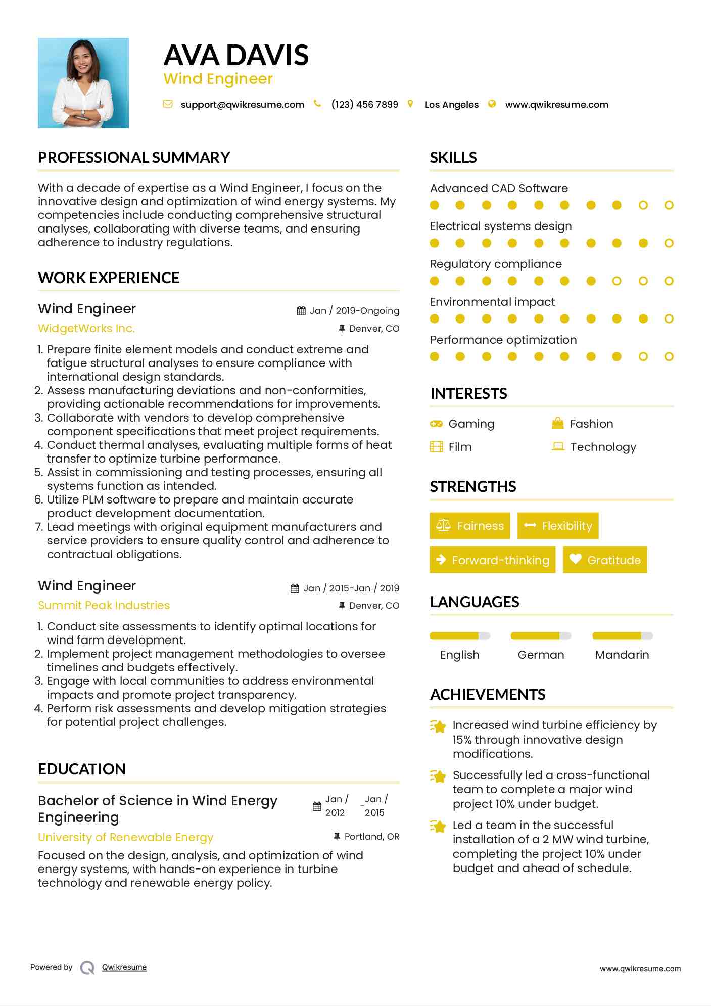 Wind Engineer Resume Model