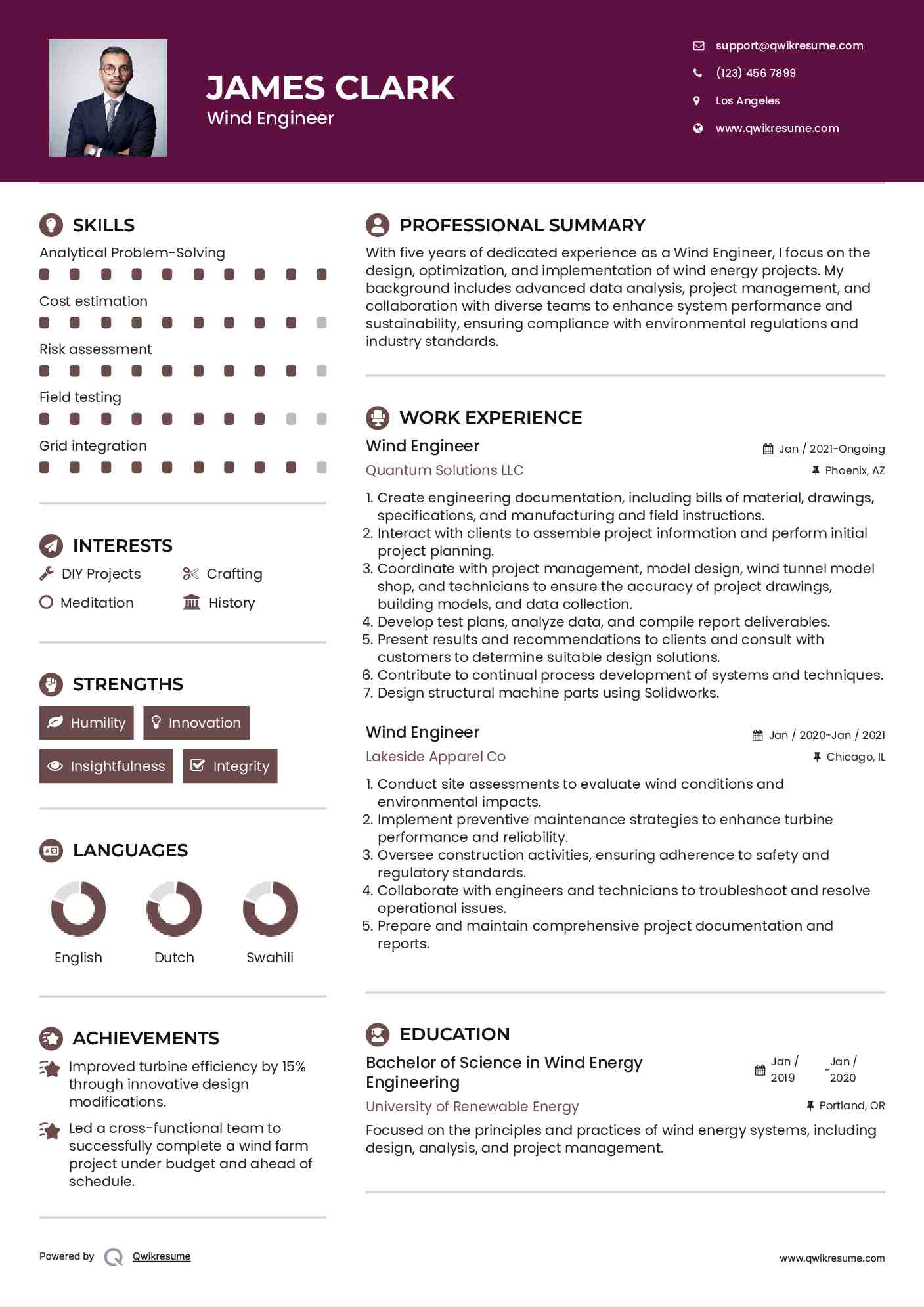 Wind Engineer Resume Template
