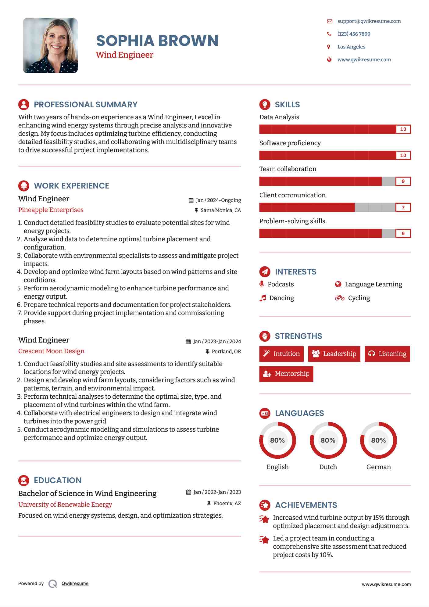Wind Engineer Resume Format