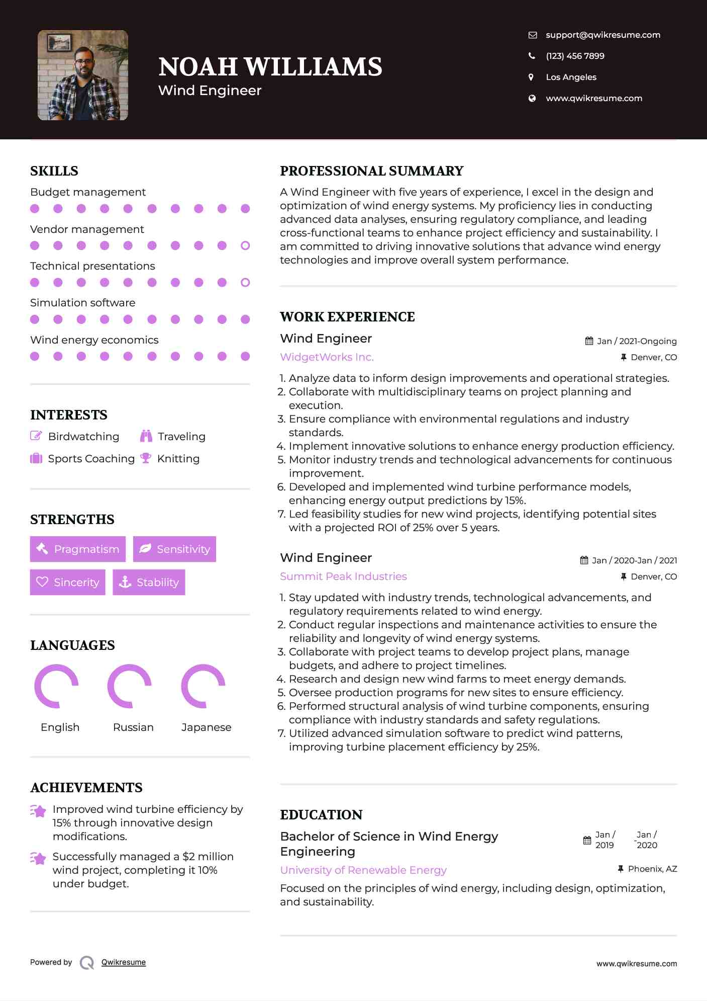 Wind Engineer Resume Model