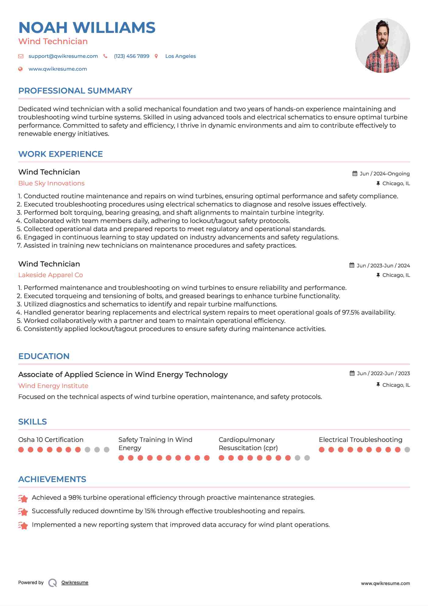 Wind Technician Resume Format