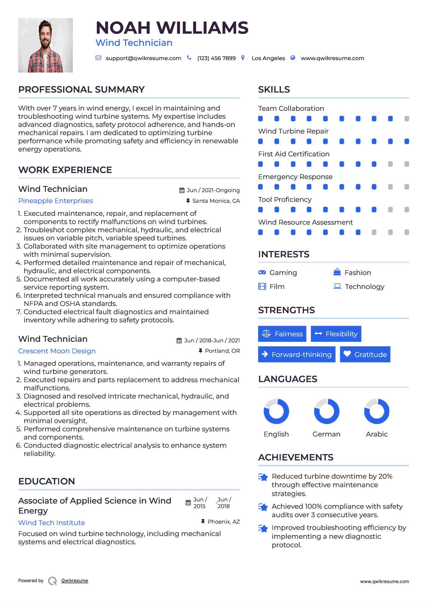 Wind Technician Resume Model