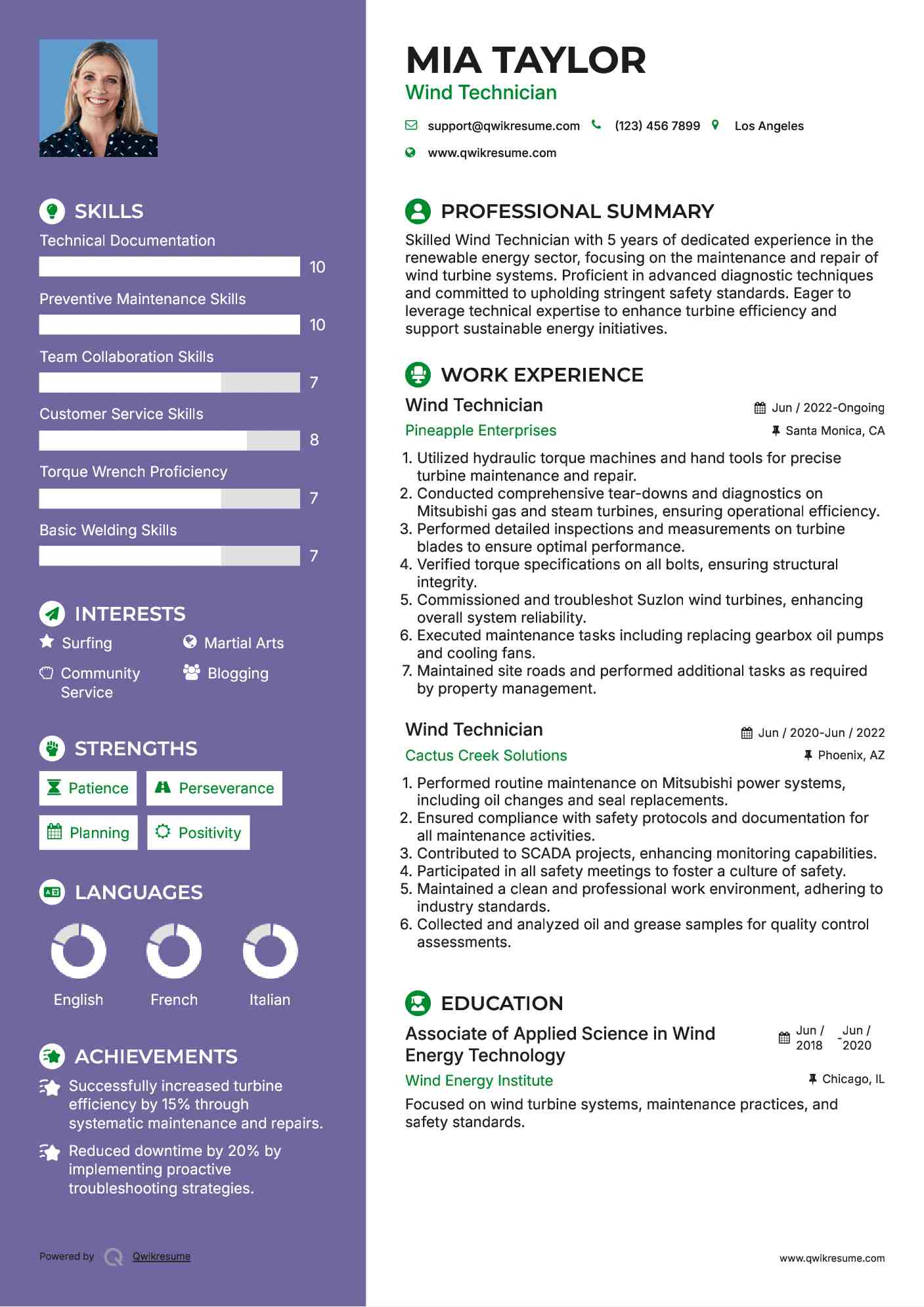 Wind Technician Resume Format