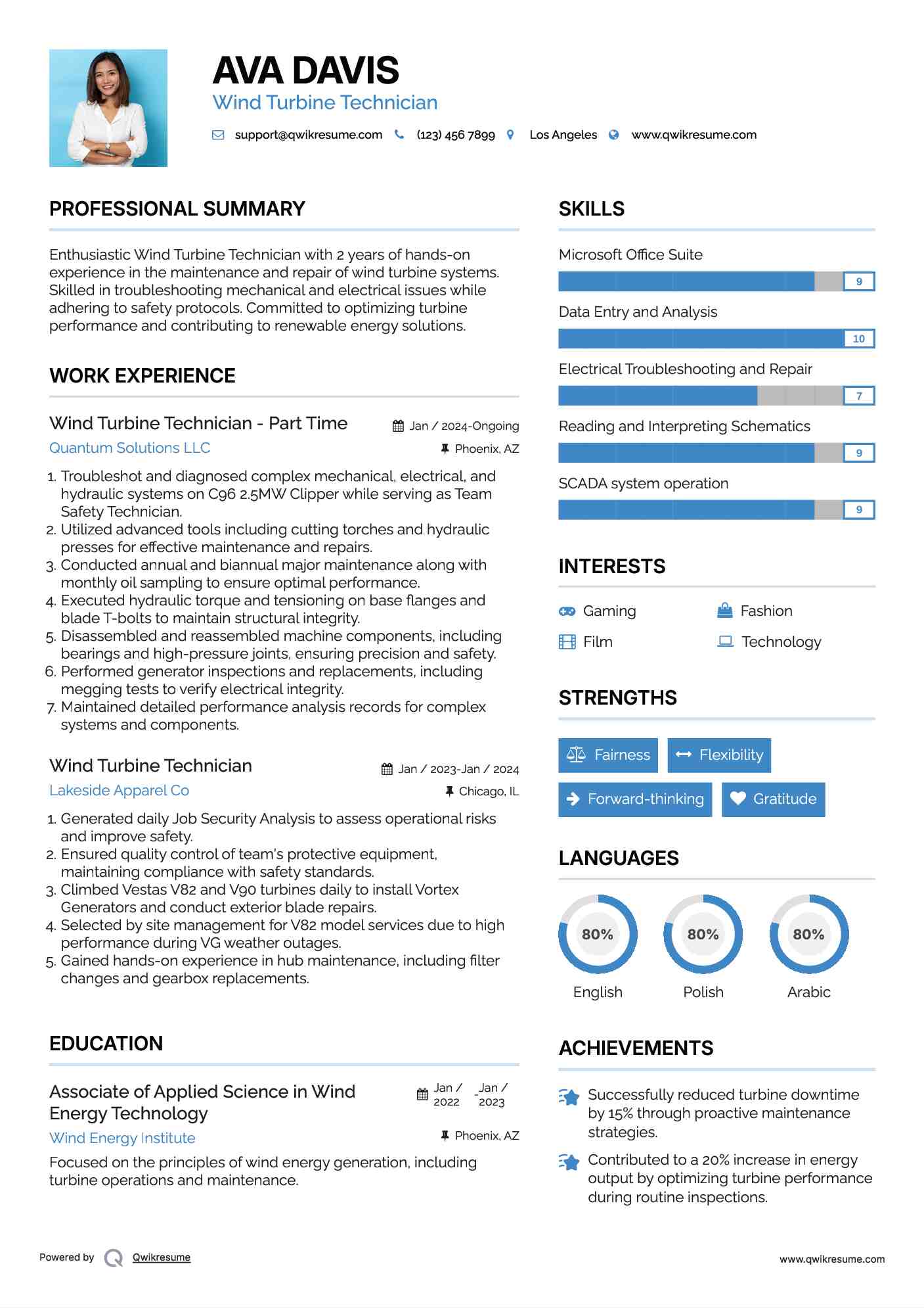 Wind Turbine Technician - Part Time Resume Template