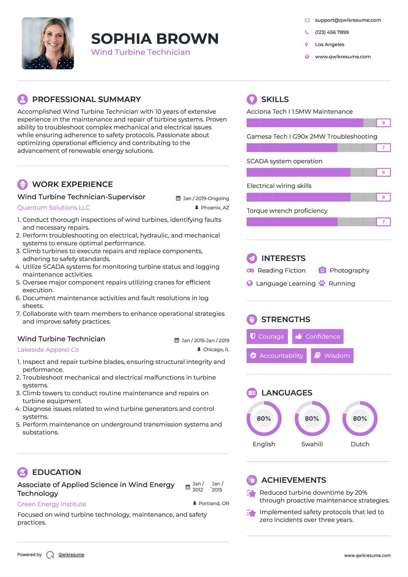Wind Turbine Technician-Supervisor Resume Model