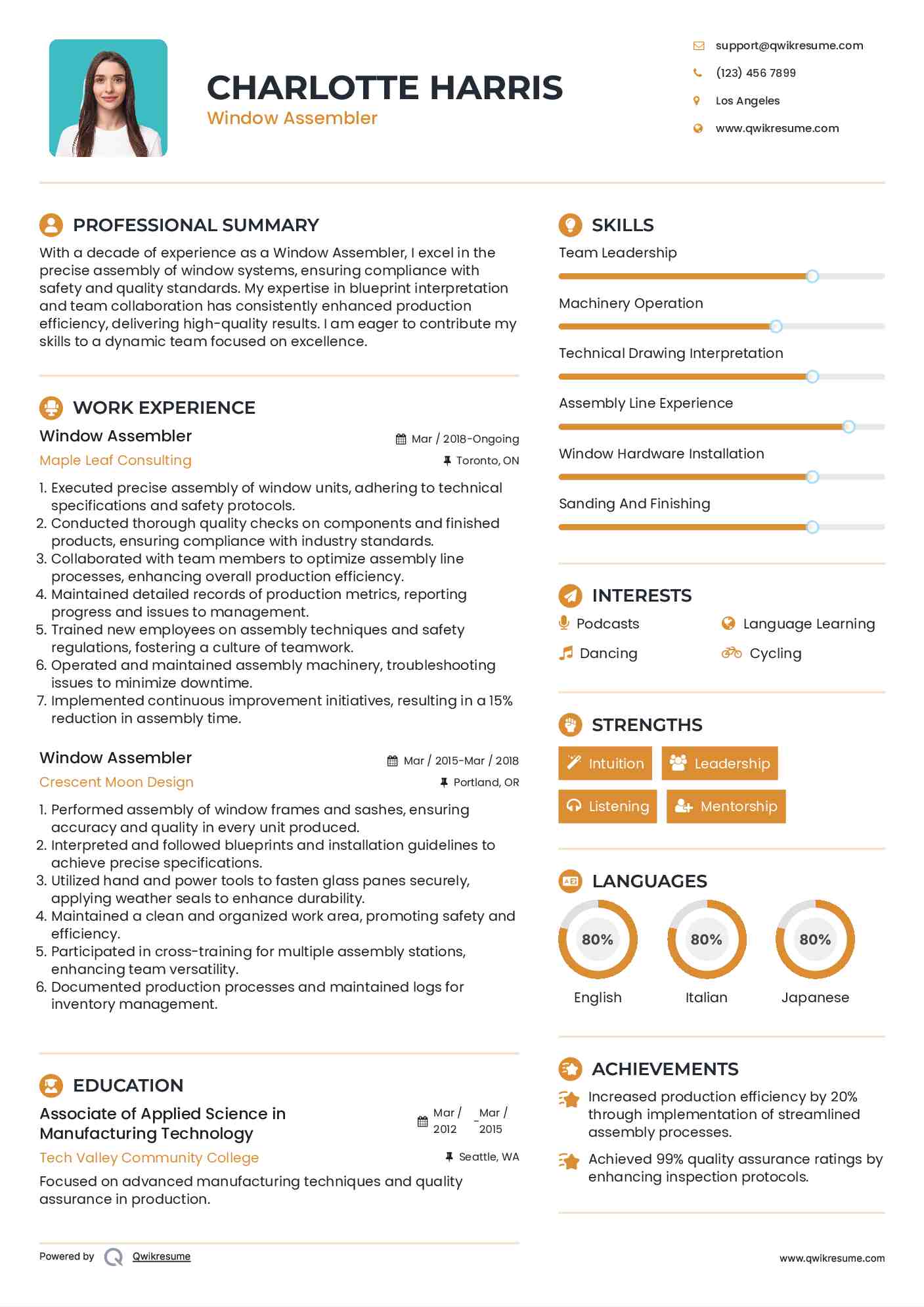 Window Assembler Resume Samples QwikResume