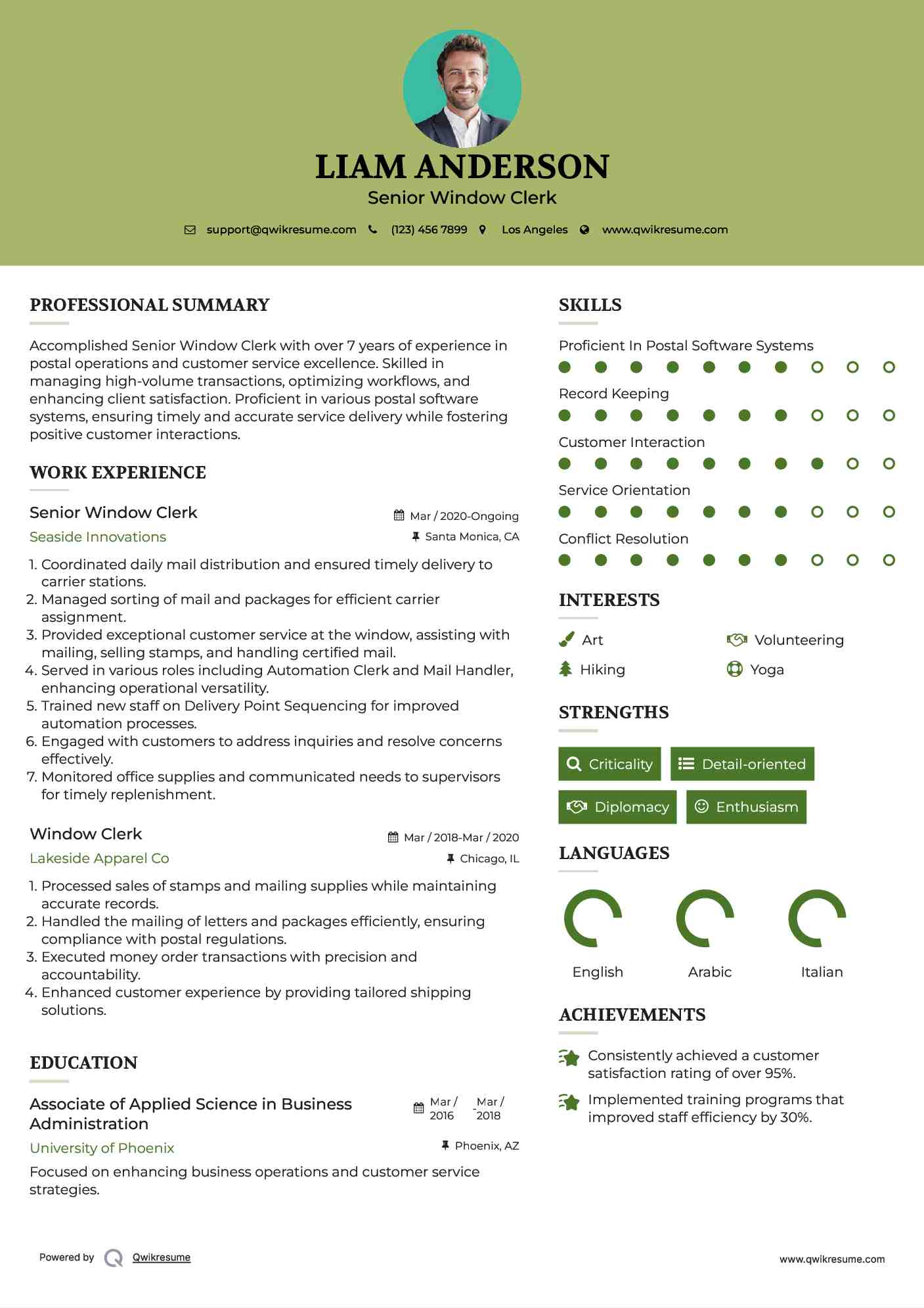 Senior Window Clerk Resume Example