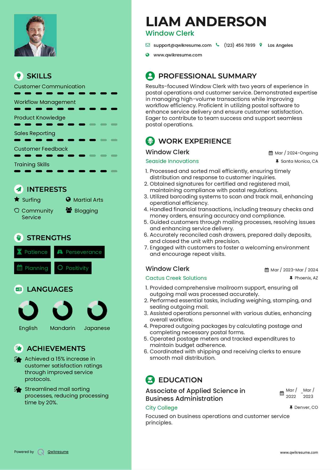 Window Clerk Resume Format