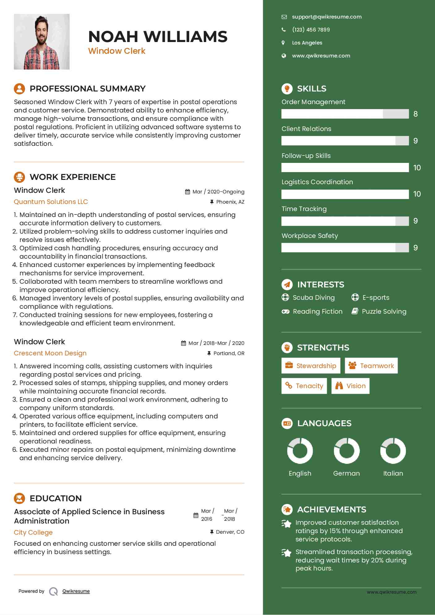 Window Clerk Resume Sample