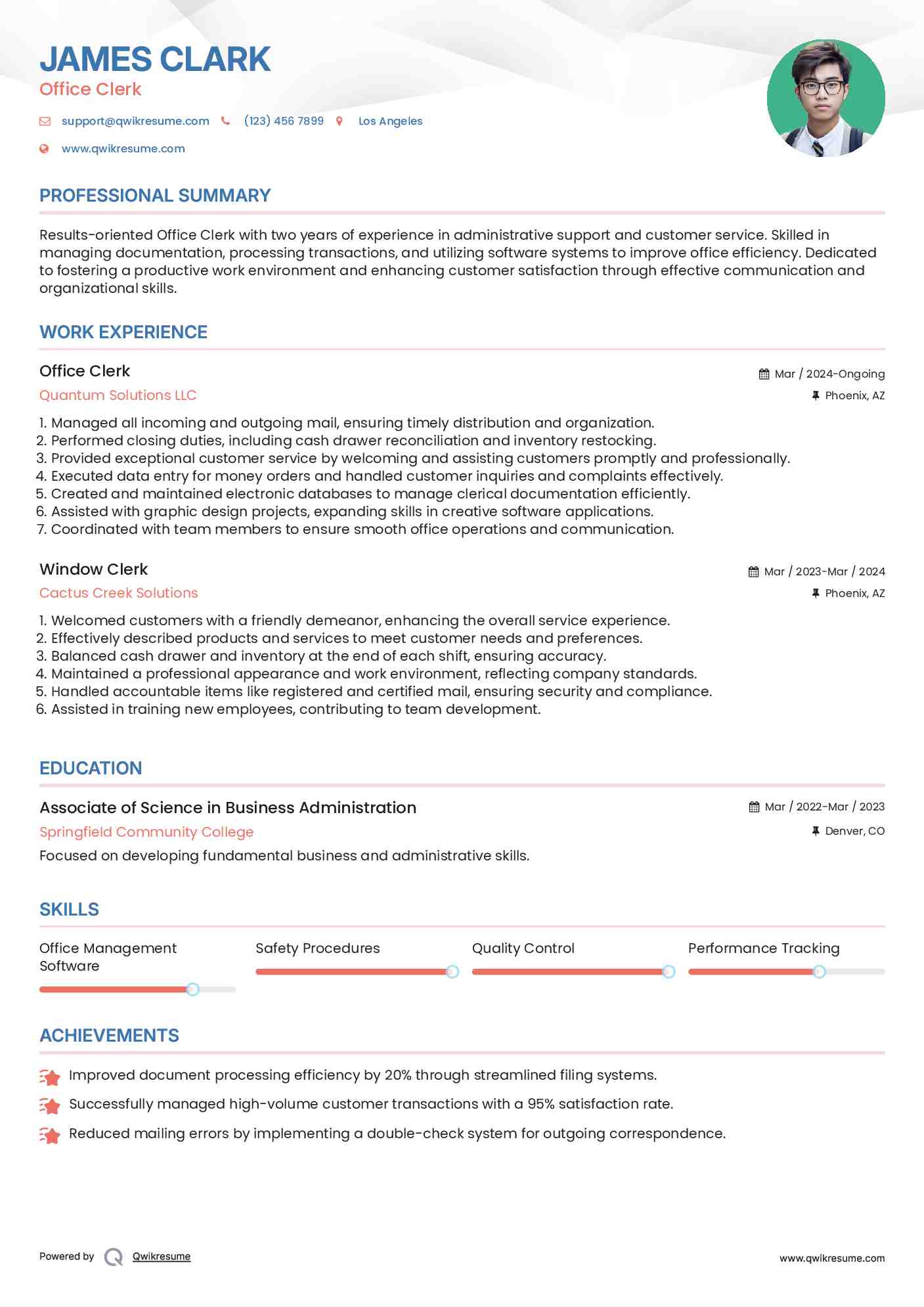 Office Clerk Resume Format