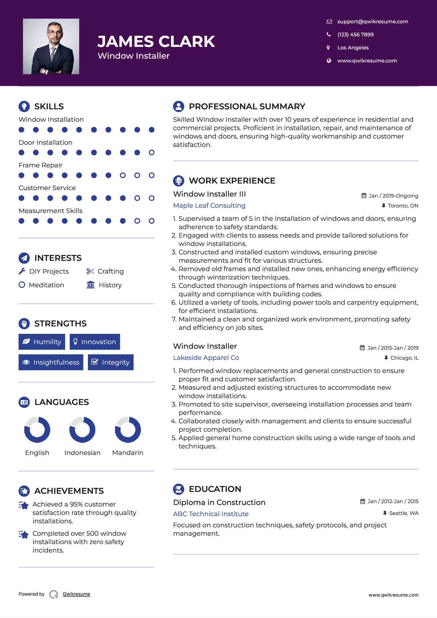 Window Installer III Resume Sample